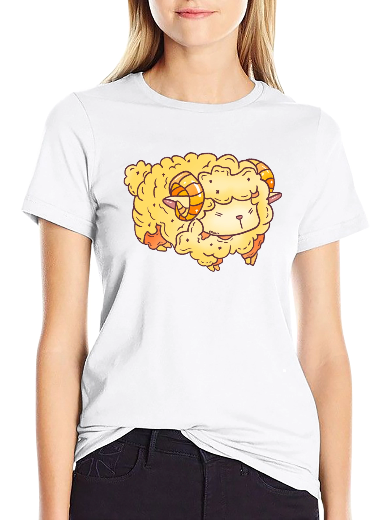 Black Cute Cartoon Sheep Graphic T-Shirt view 9