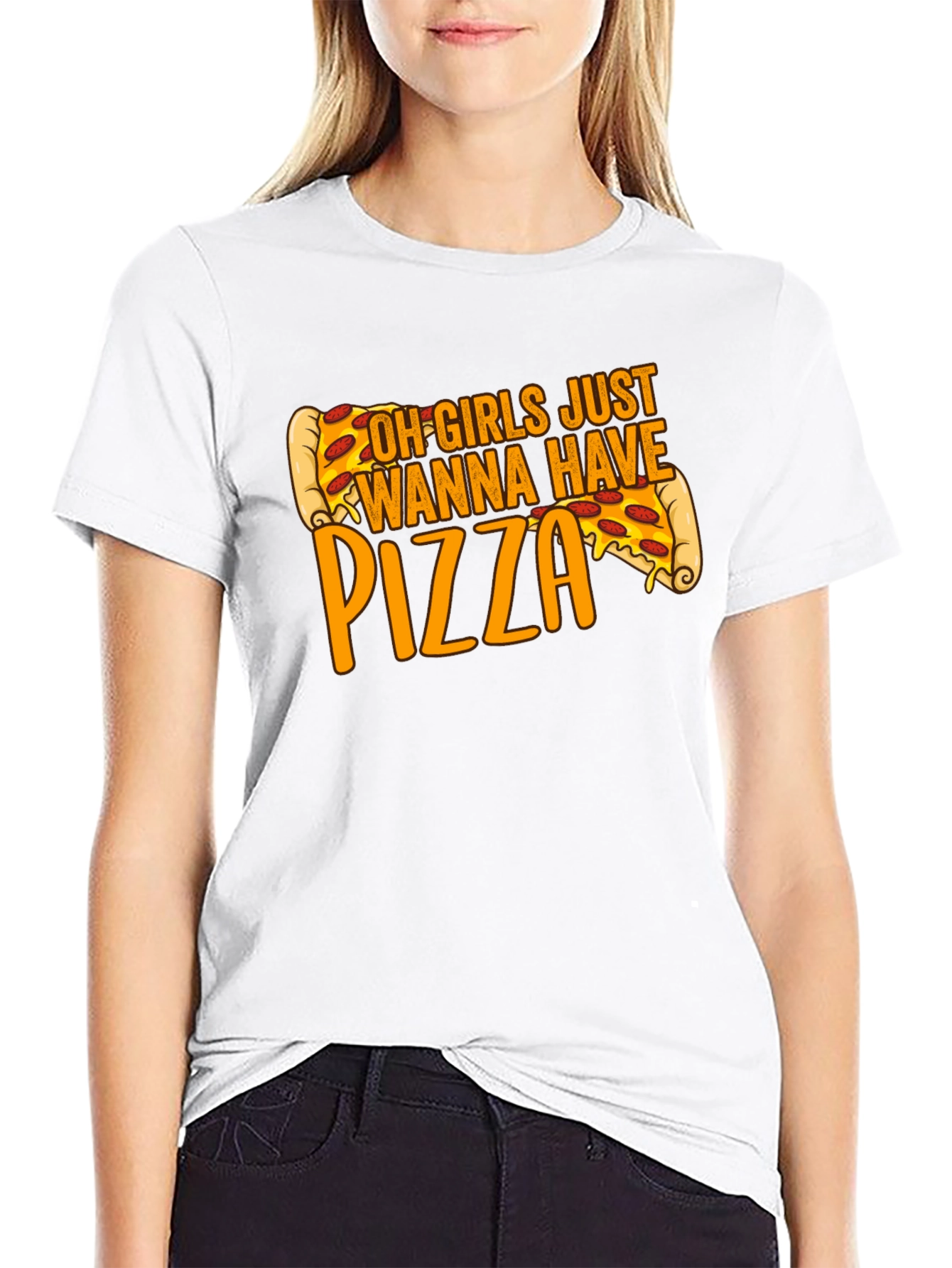 Black Pizza Lover T-Shirt - Girls Just Wanna Have Pizza Graphic Tee view 9