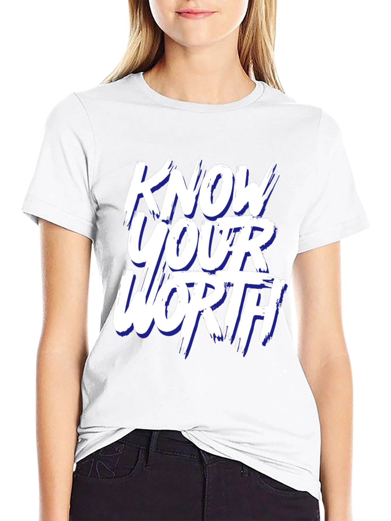 Black Know Your Worth Graphic Tee - Black Cotton Blend view 9