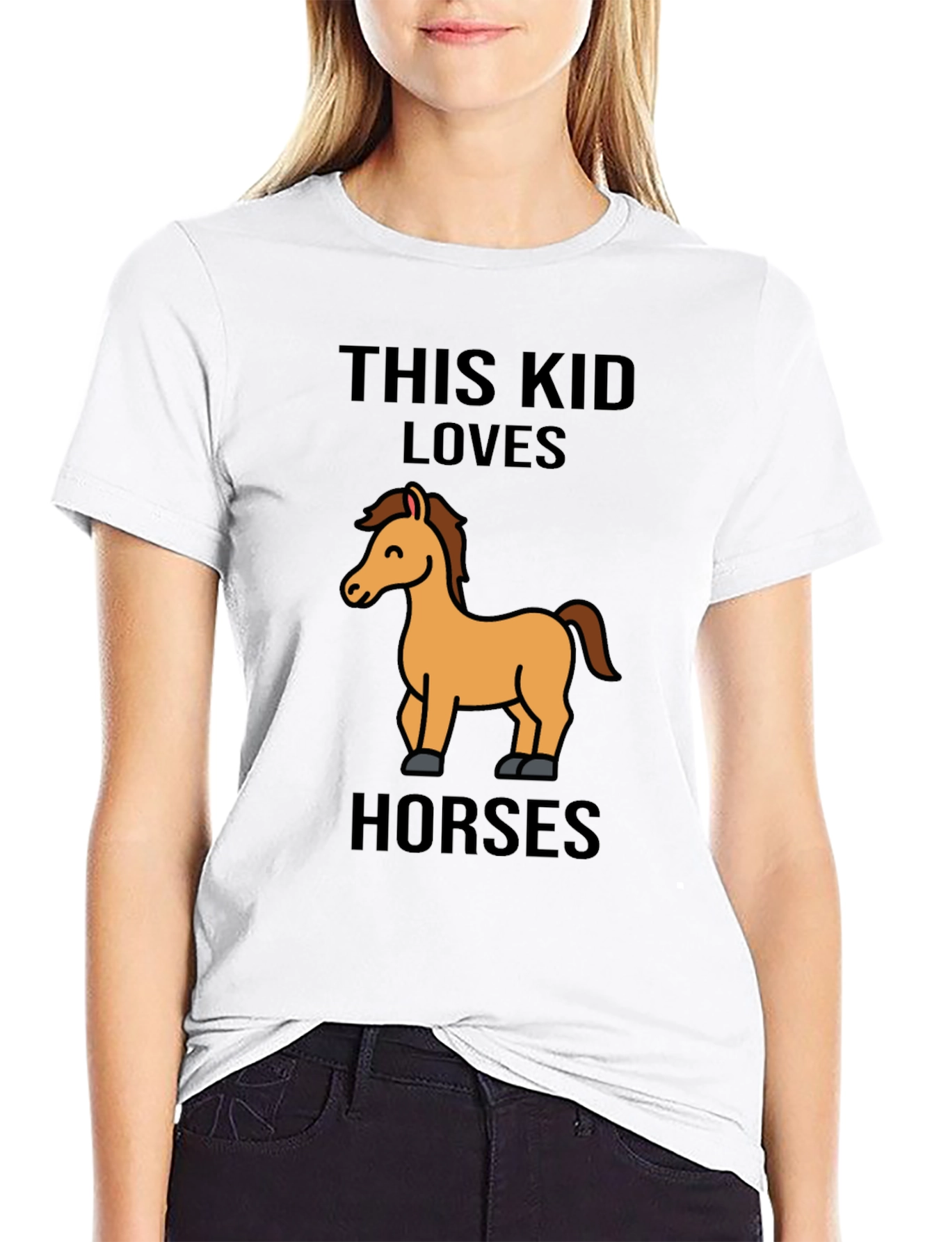 Black Cute Horse Lover Kids Black T-Shirt view 9