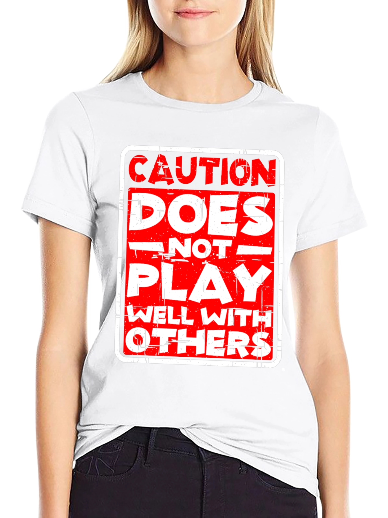 Black Caution: Does Not Play Well With Others T-Shirt view 9