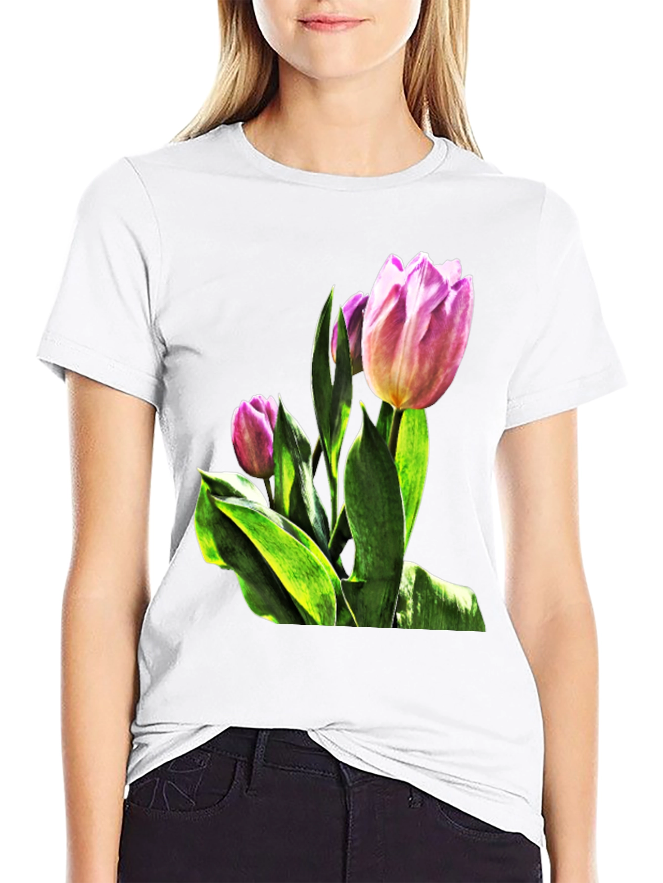 Black Tulip Flower Graphic T-Shirt - Stylish Floral Tee view 9