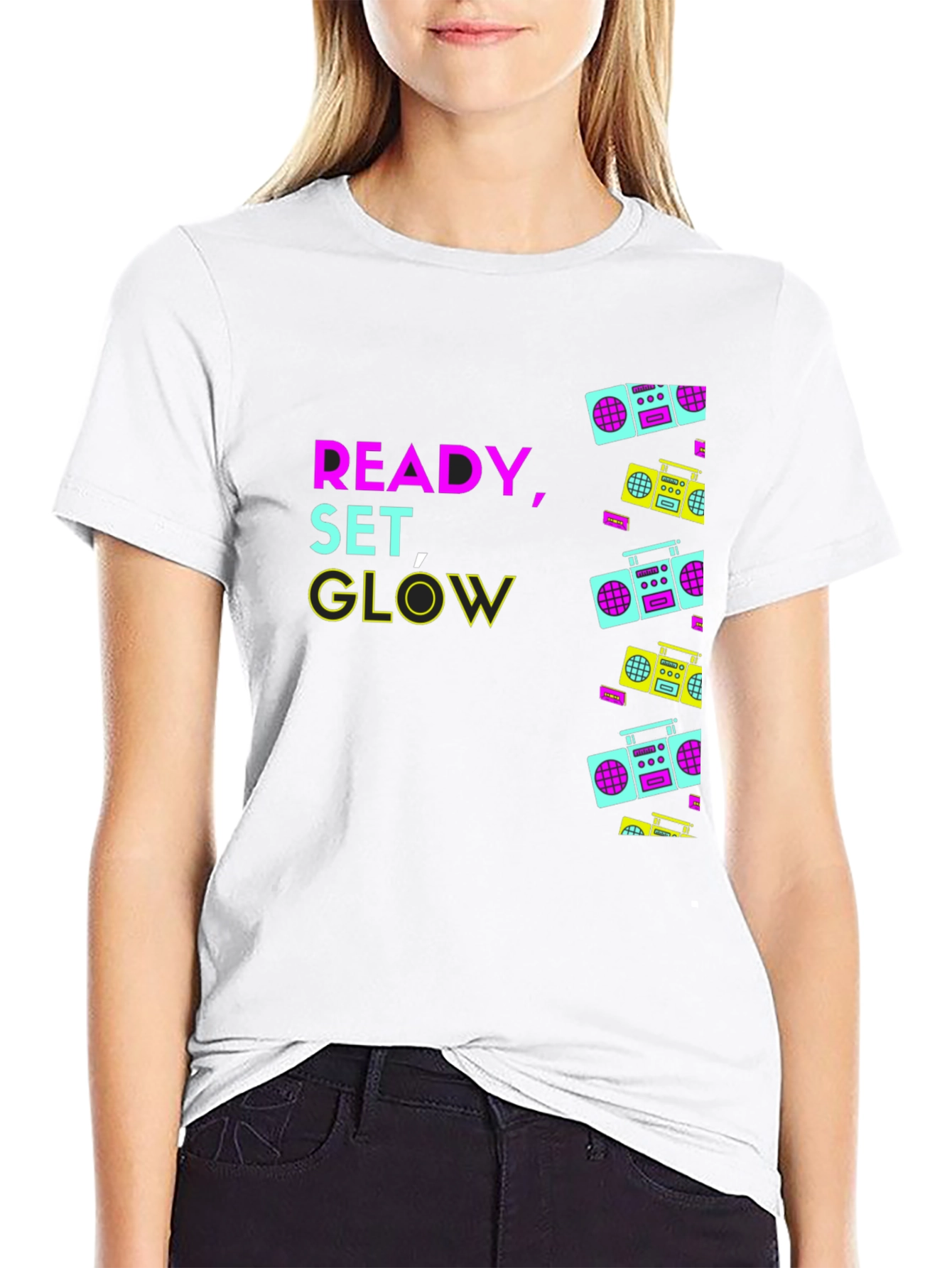 Black Retro Boombox Graphic T-Shirt - Ready, Set, Glow view 9