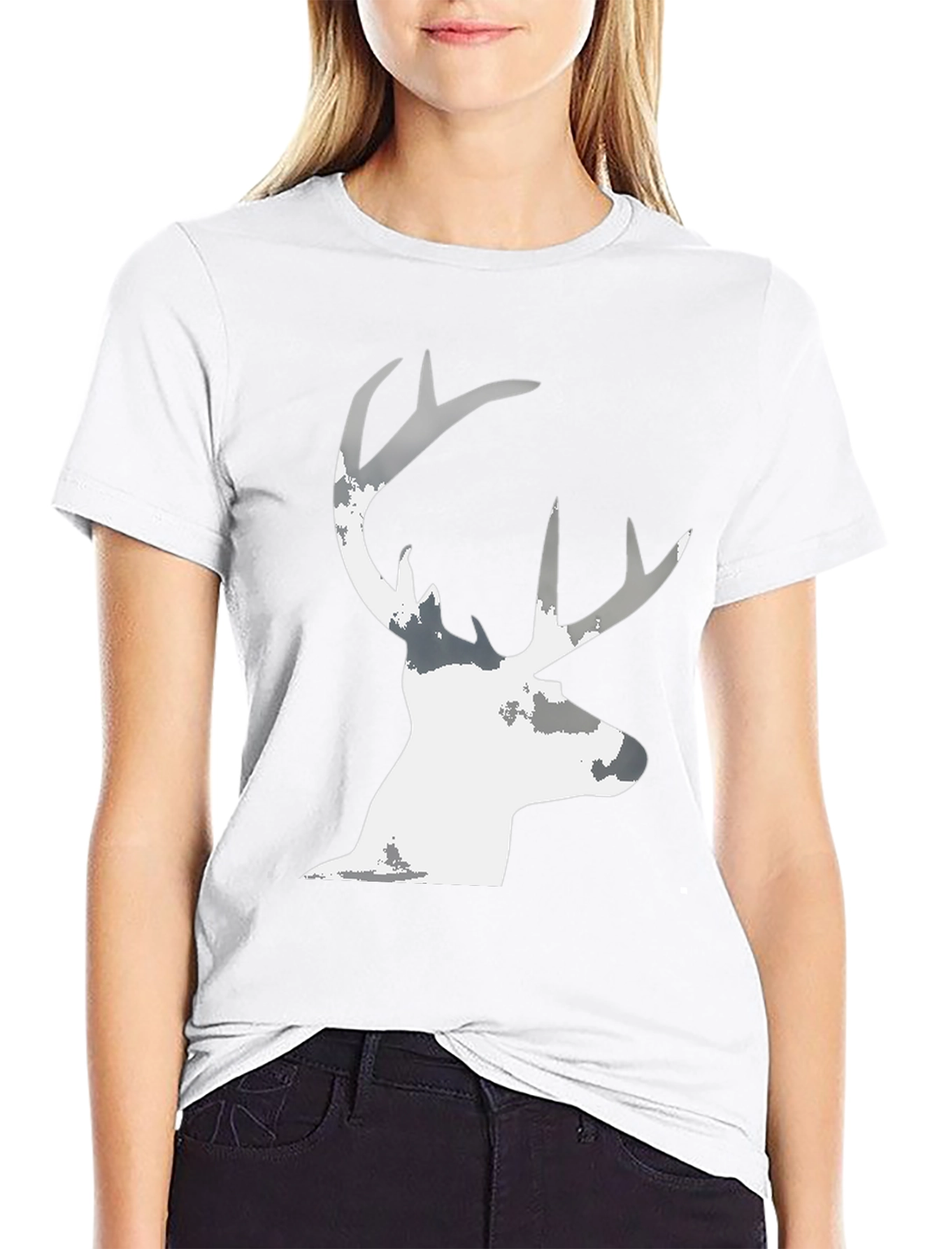 Black Men's Black T-Shirt with Deer Silhouette Graphic view 9