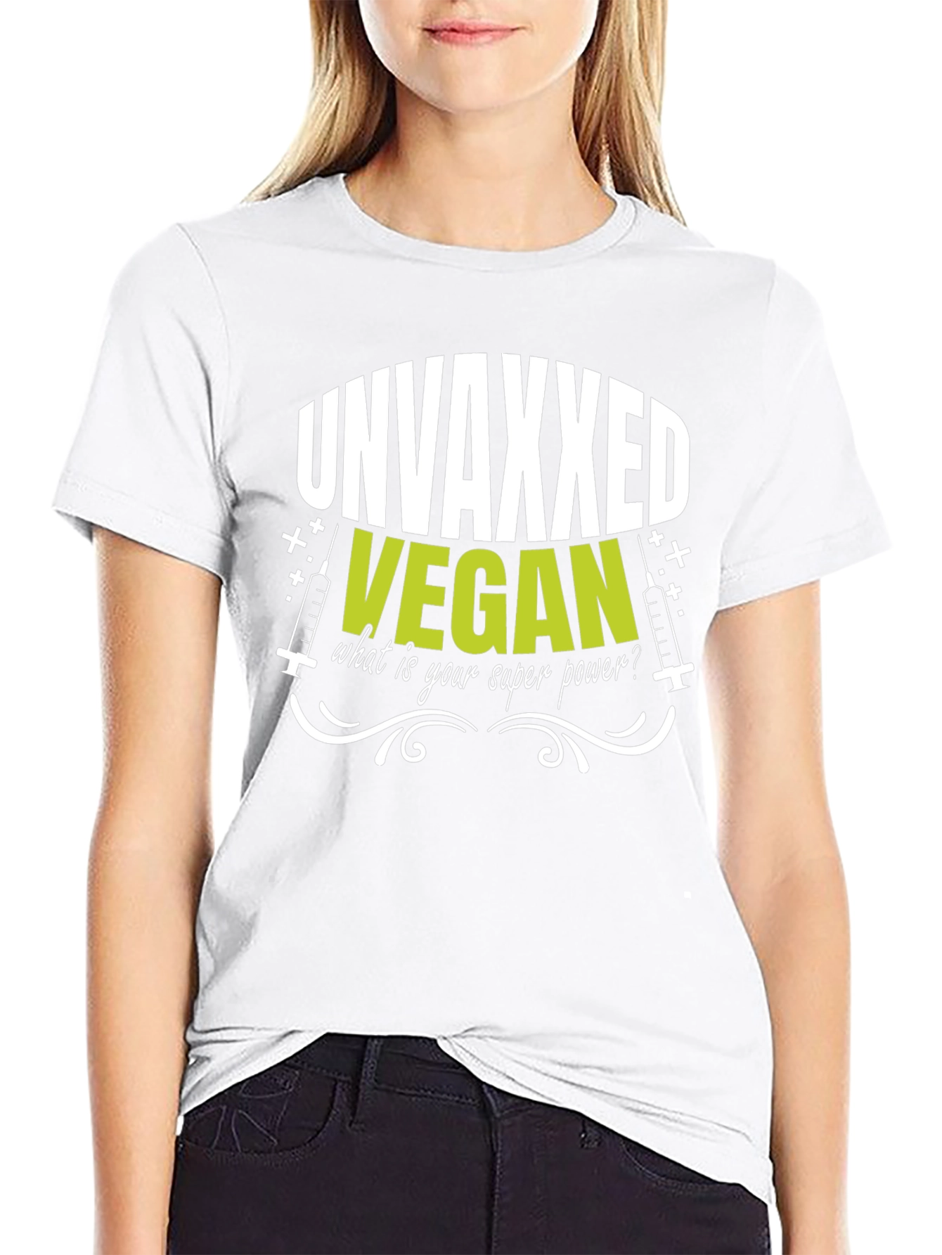 Black Unvaxxed Vegan Superpower T-Shirt view 9