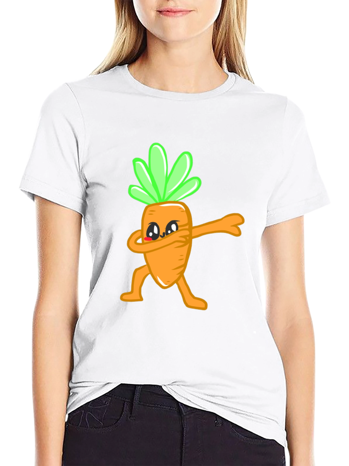 Black Funny Dabbing Carrot Graphic Tee - Black Cotton T-Shirt view 9