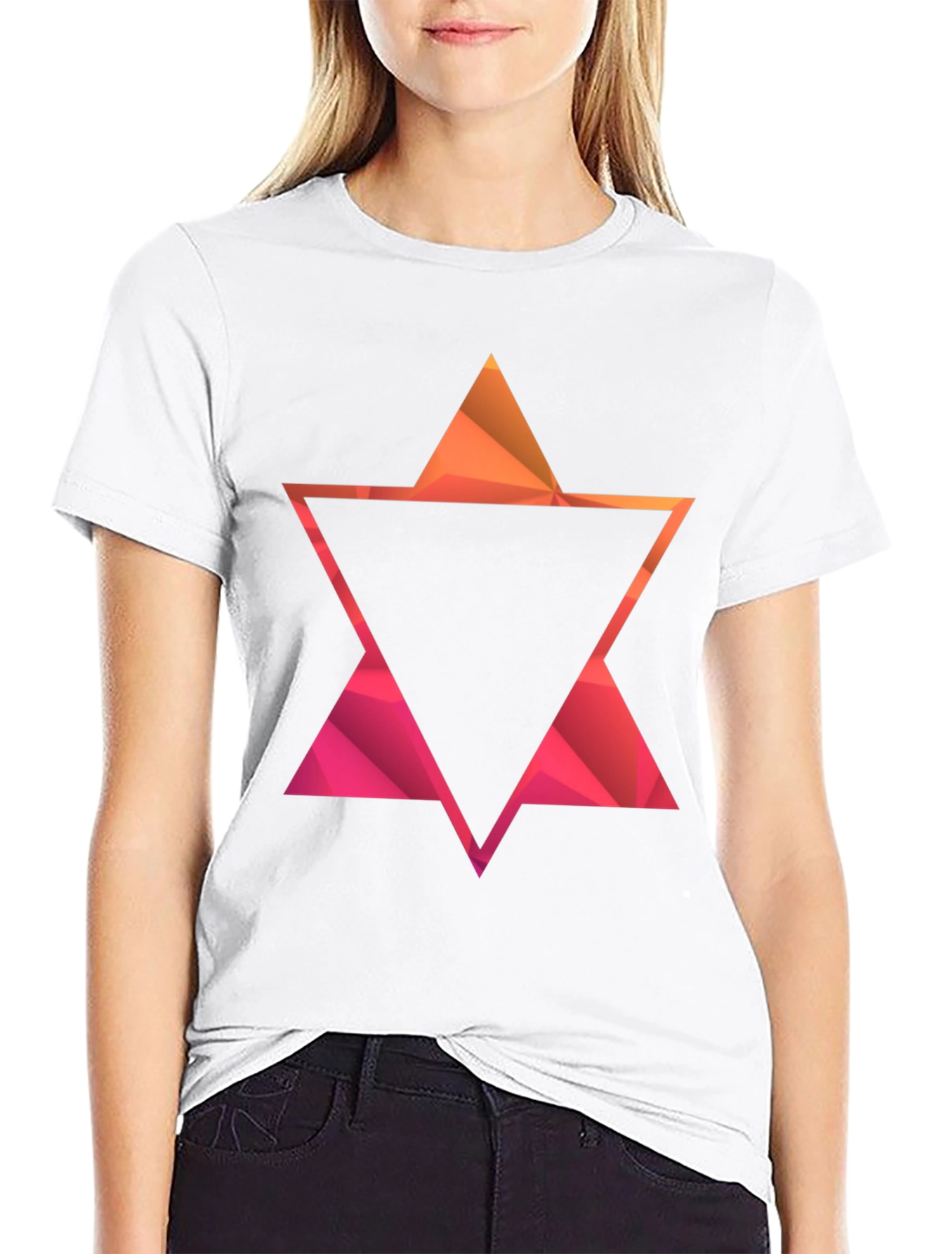 Black Geometric Star Graphic Tee - Modern Casual Style view 9