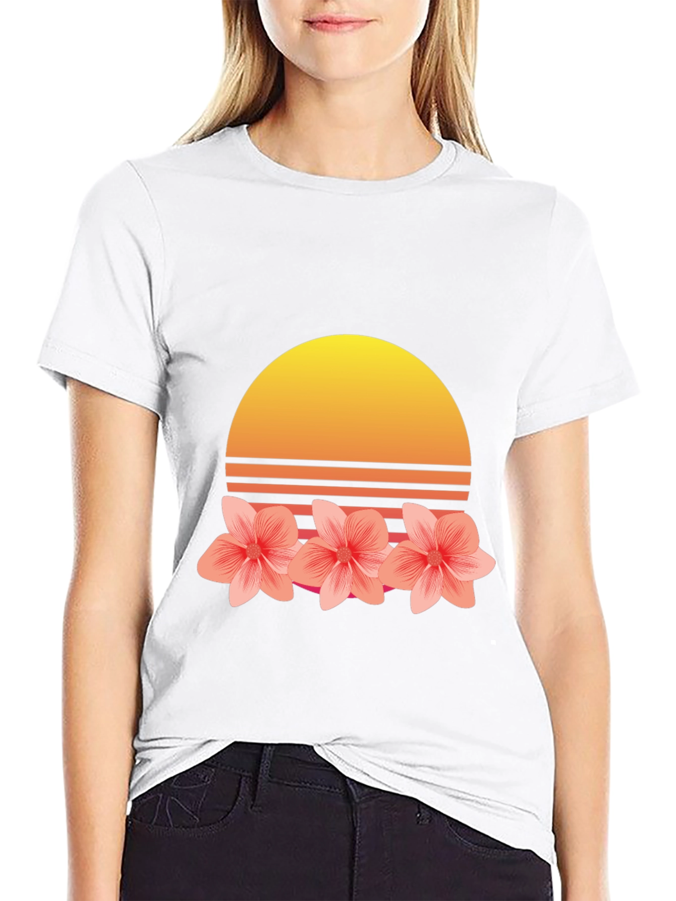 Black Retro Sunset Floral T-Shirt view 9