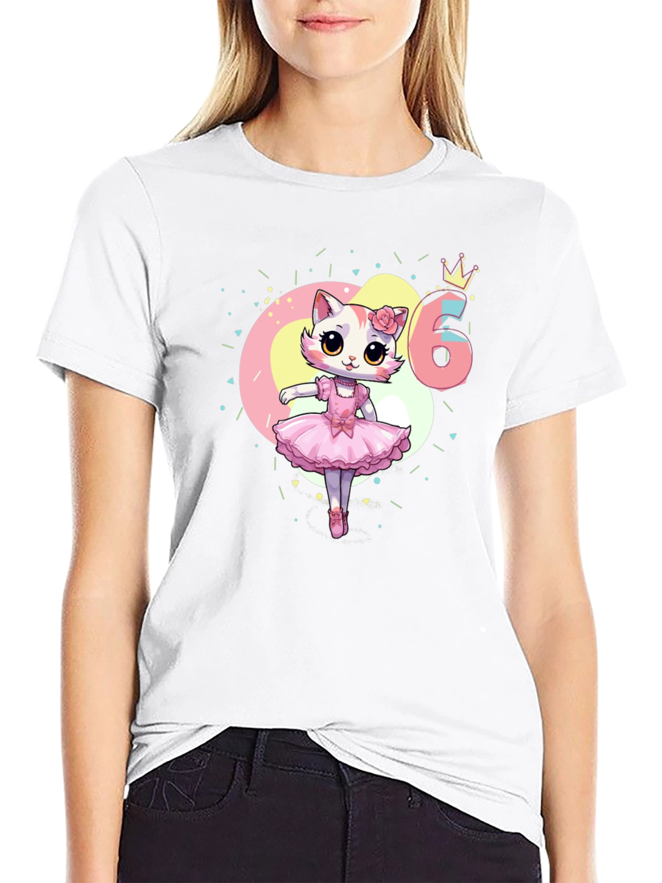 Black Cute Kitty Ballerina 6th Birthday T-Shirt view 9