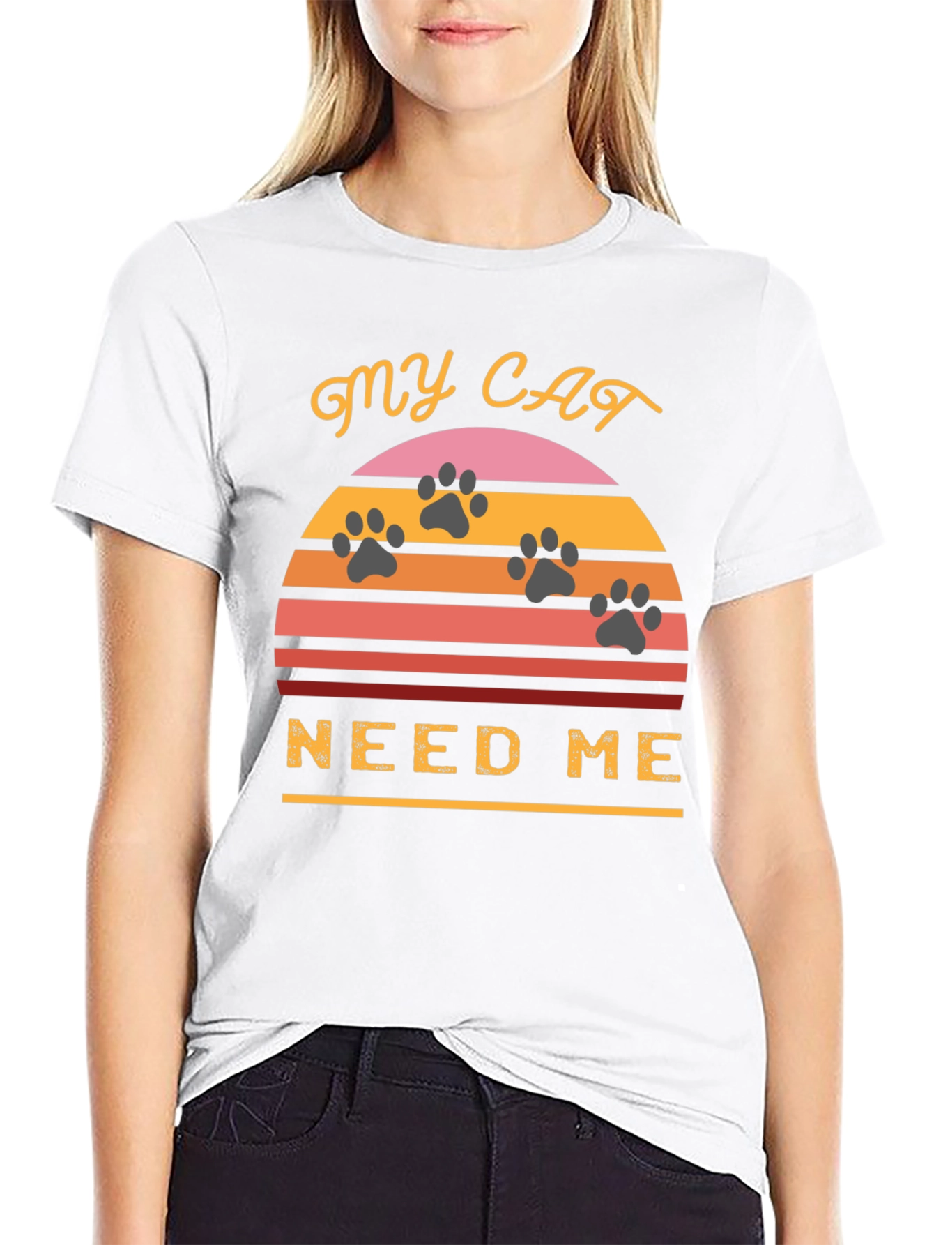 Black My Cat Needs Me T-Shirt - Retro Sunset Style view 9