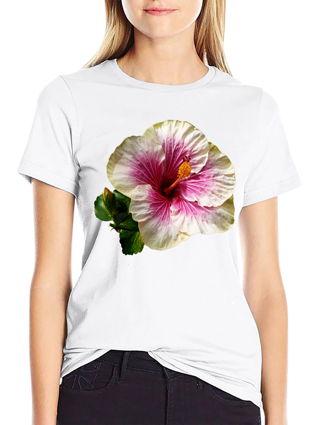 Black Hibiscus Flower Black T-Shirt view 9