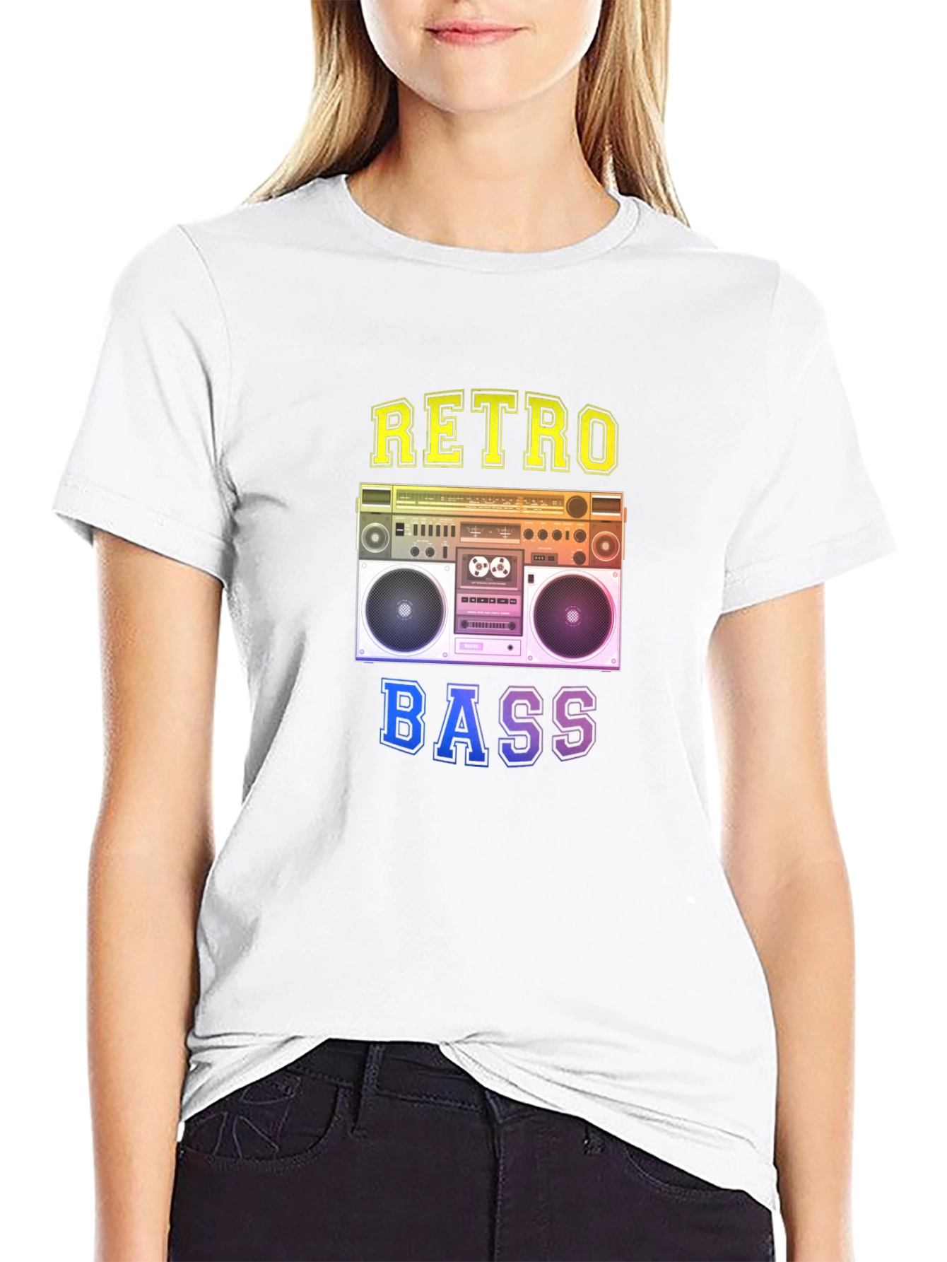 Black Retro Bass Graphic Tee - Vintage Boombox Design view 9