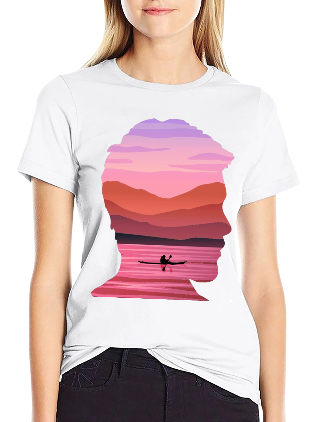 Black Silhouette Kayak Graphic Tee - Nature Inspired Design view 9