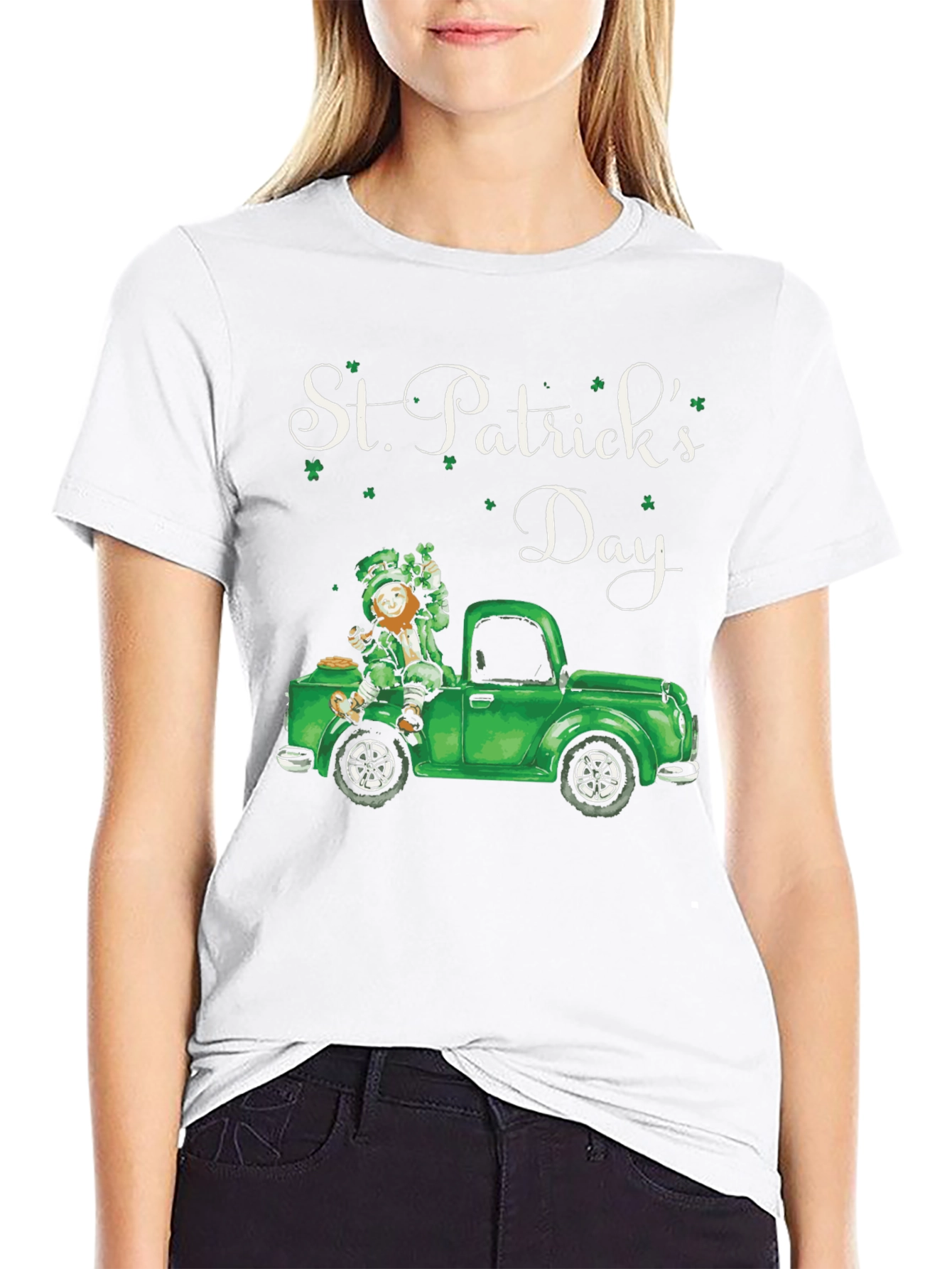 Black St. Patrick's Day Leprechaun Truck T-Shirt view 9