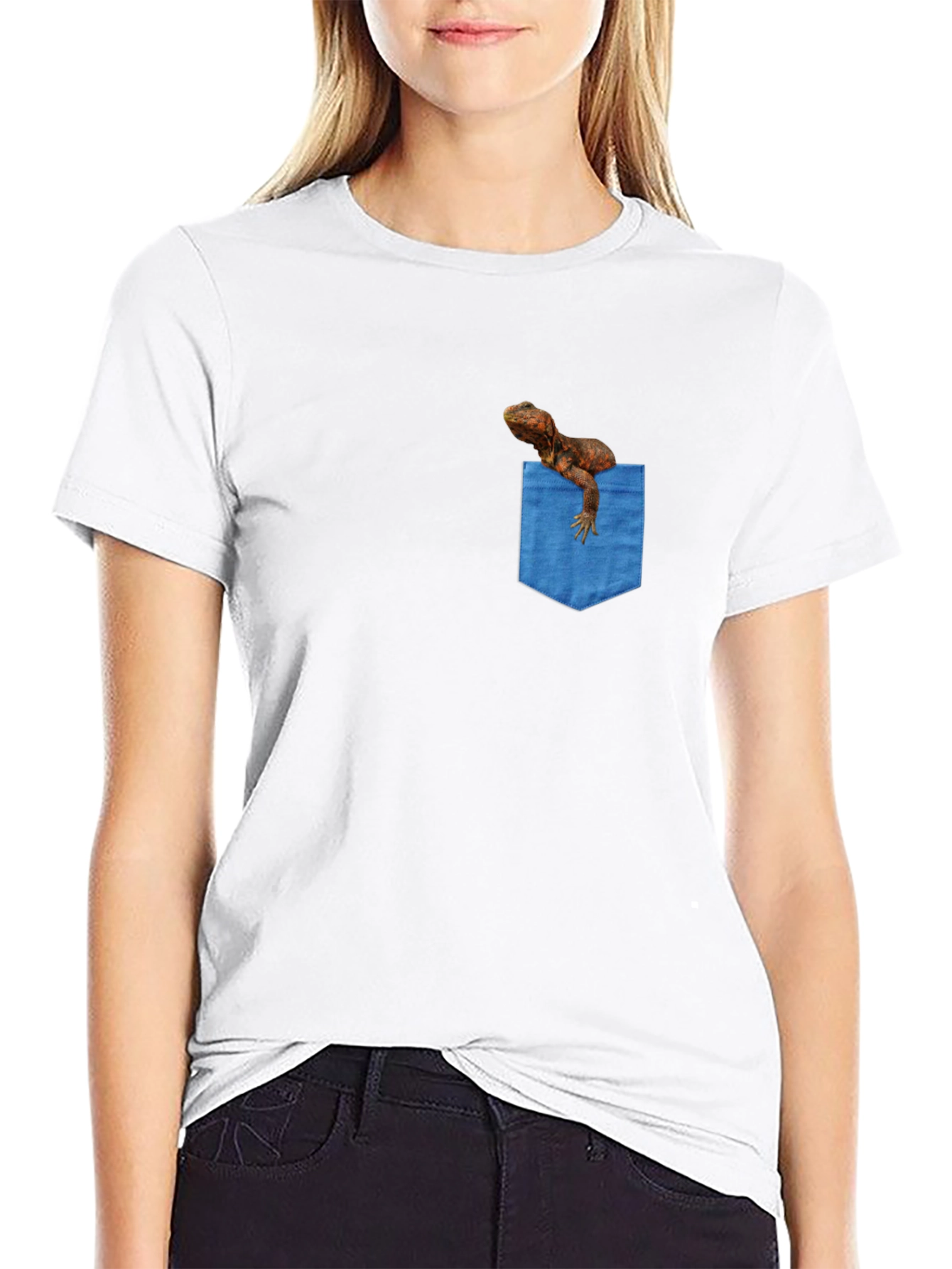 Black Bearded Dragon Pocket Tee - Novelty Graphic T-Shirt view 9