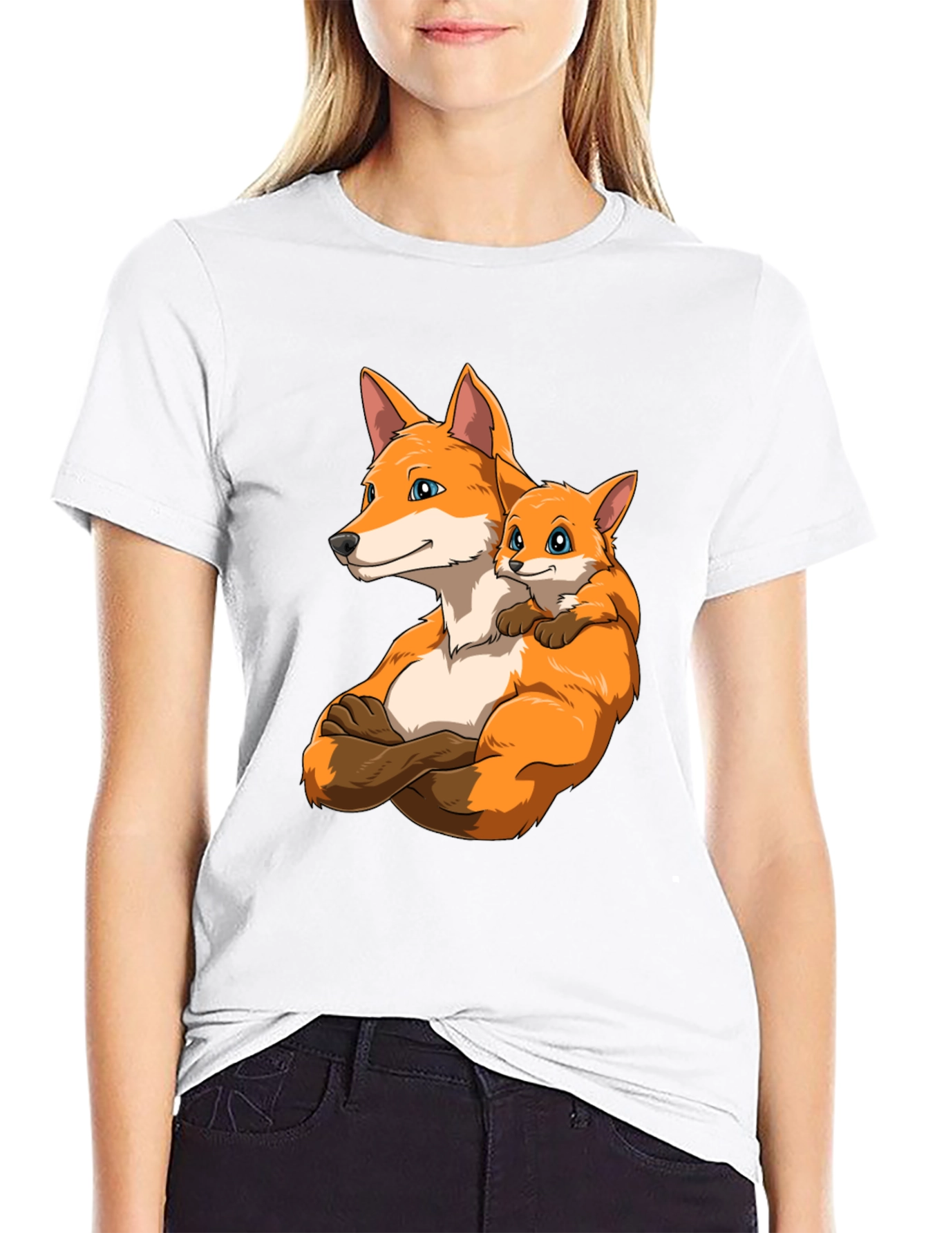 Black Fox Family Black T-Shirt - Cute Cartoon Design view 9