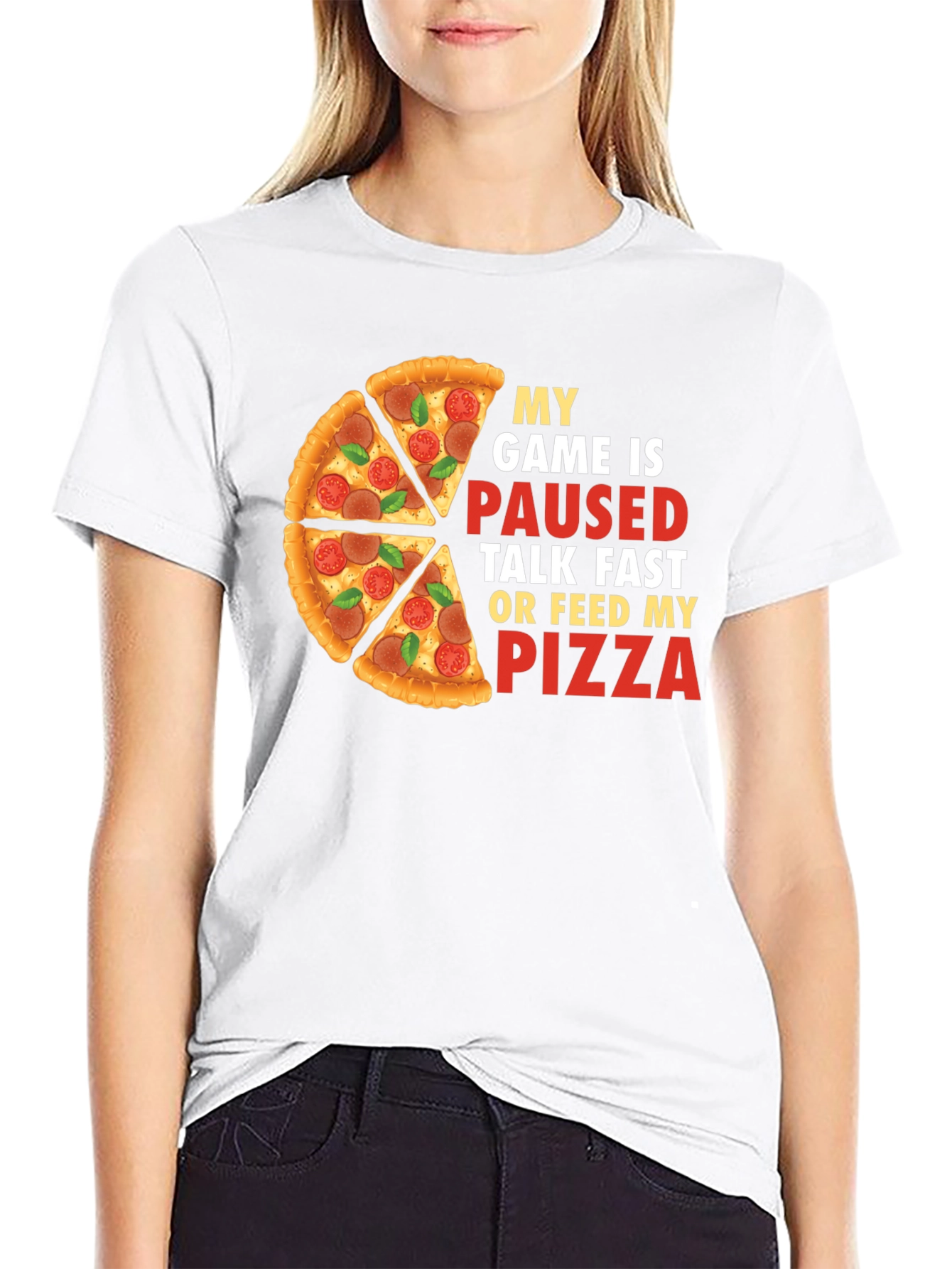 Black My Game is Paused Pizza T-Shirt view 9