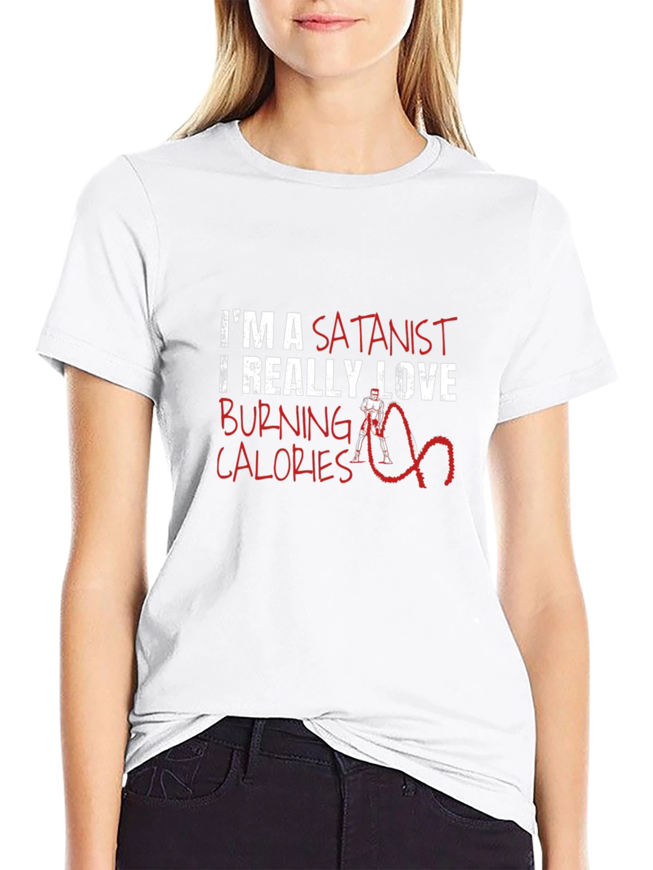 Black Satanist Burning Calories Graphic T-Shirt view 9