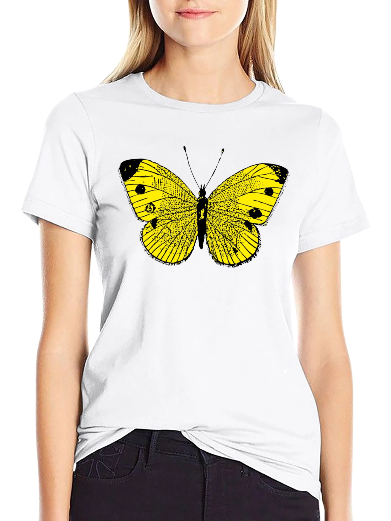 Black Butterfly Graphic Tee - Bold Yellow Insect Print view 9