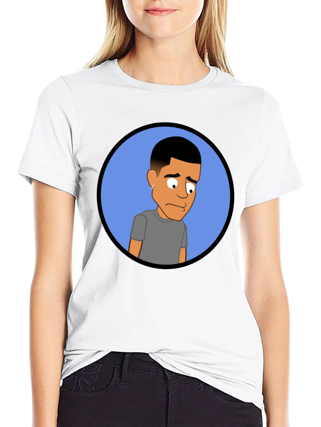 Black Cartoon Portrait Black Tee view 9