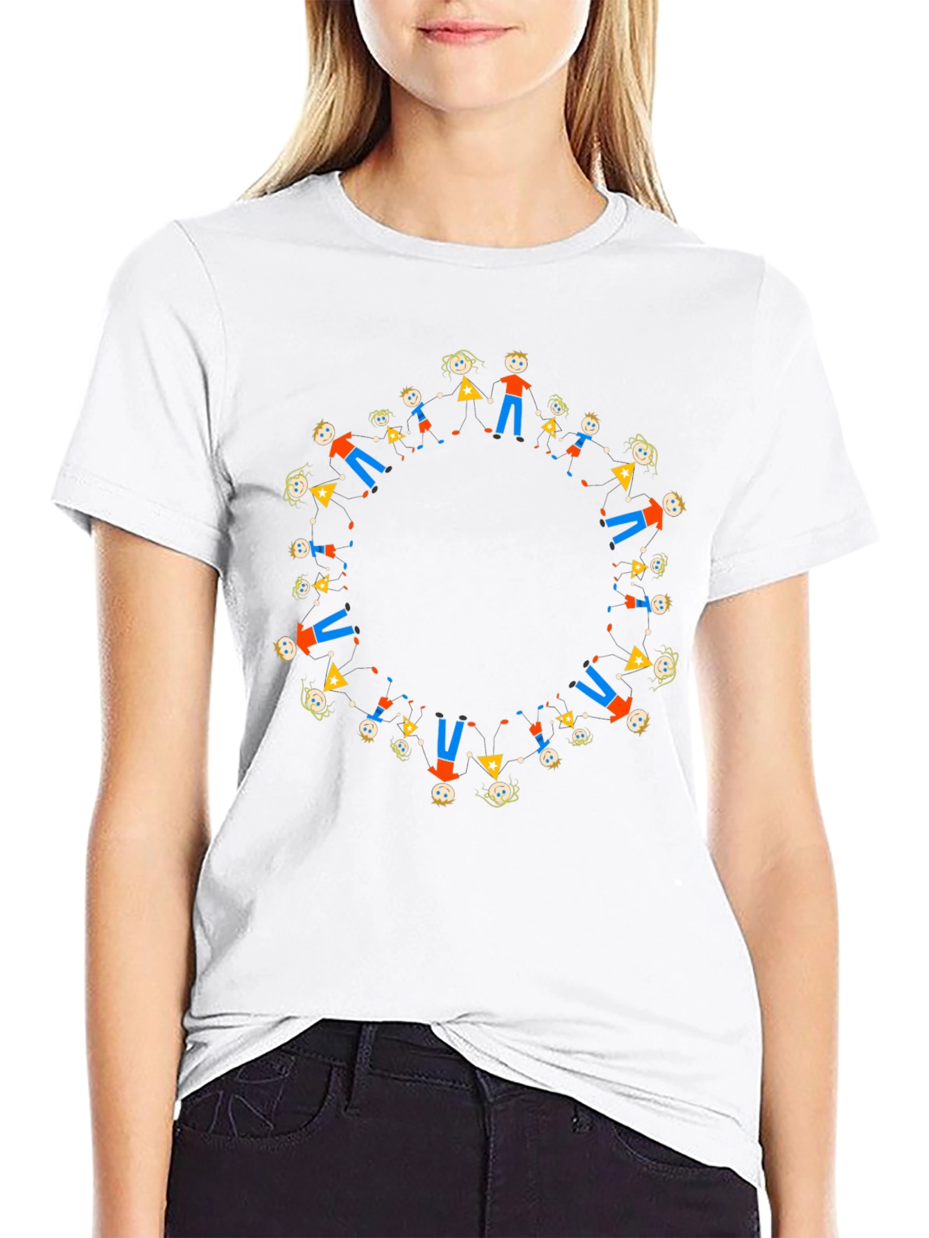 Black Tee with Circle of People Graphic - 9