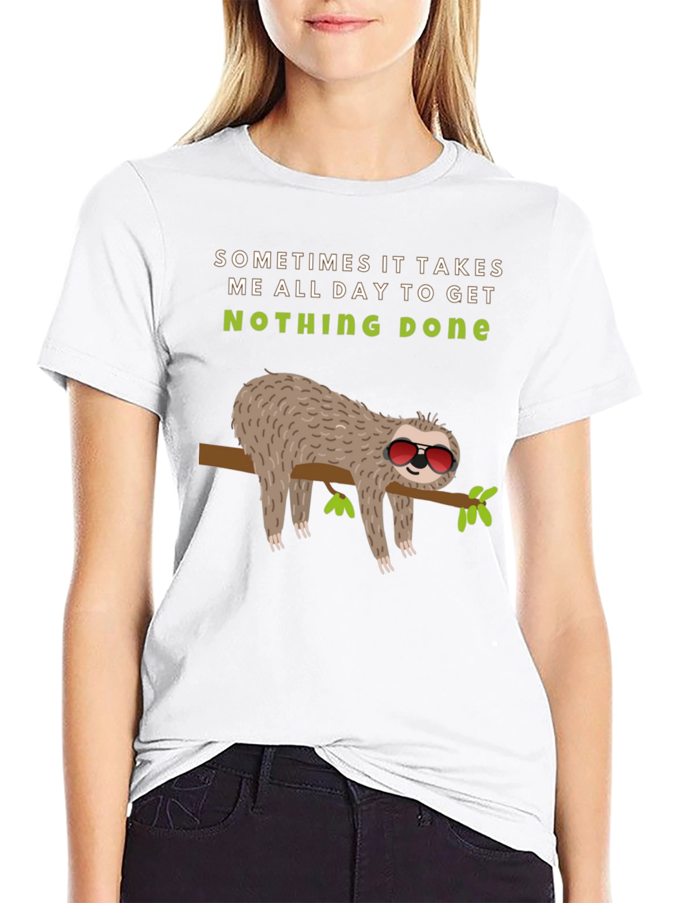 Black Lazy Sloth Graphic Tee -  'Nothing Done' Relaxed T-Shirt view 9