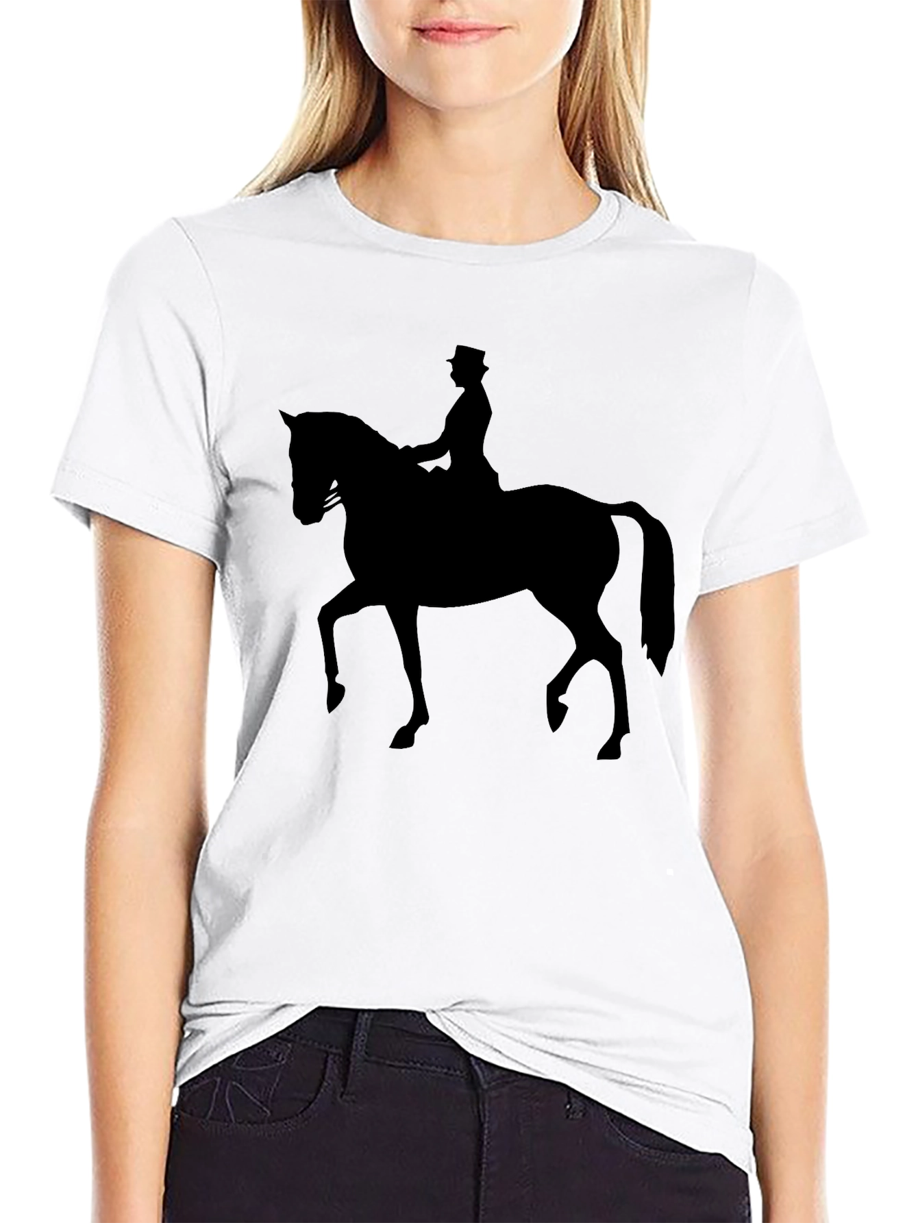 Black Equestrian Silhouette Tee - Classic Black Cotton T-Shirt view 9