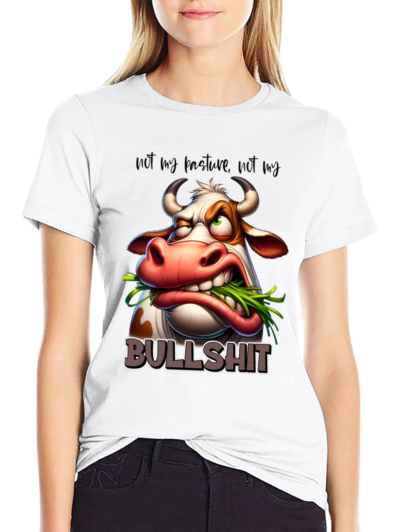 Black Funny Cow Graphic T-Shirt - Not My Pasture view 9