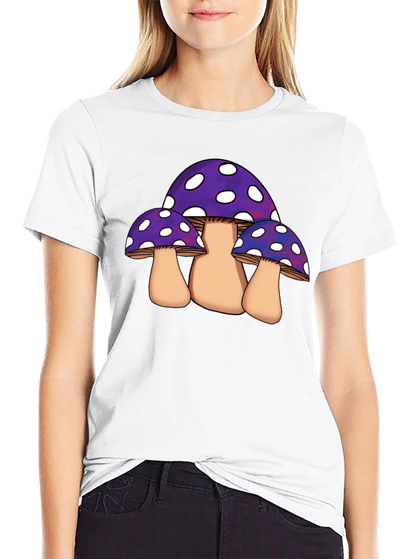 Black Funky Mushroom Graphic Tee - Black Cotton Blend view 9