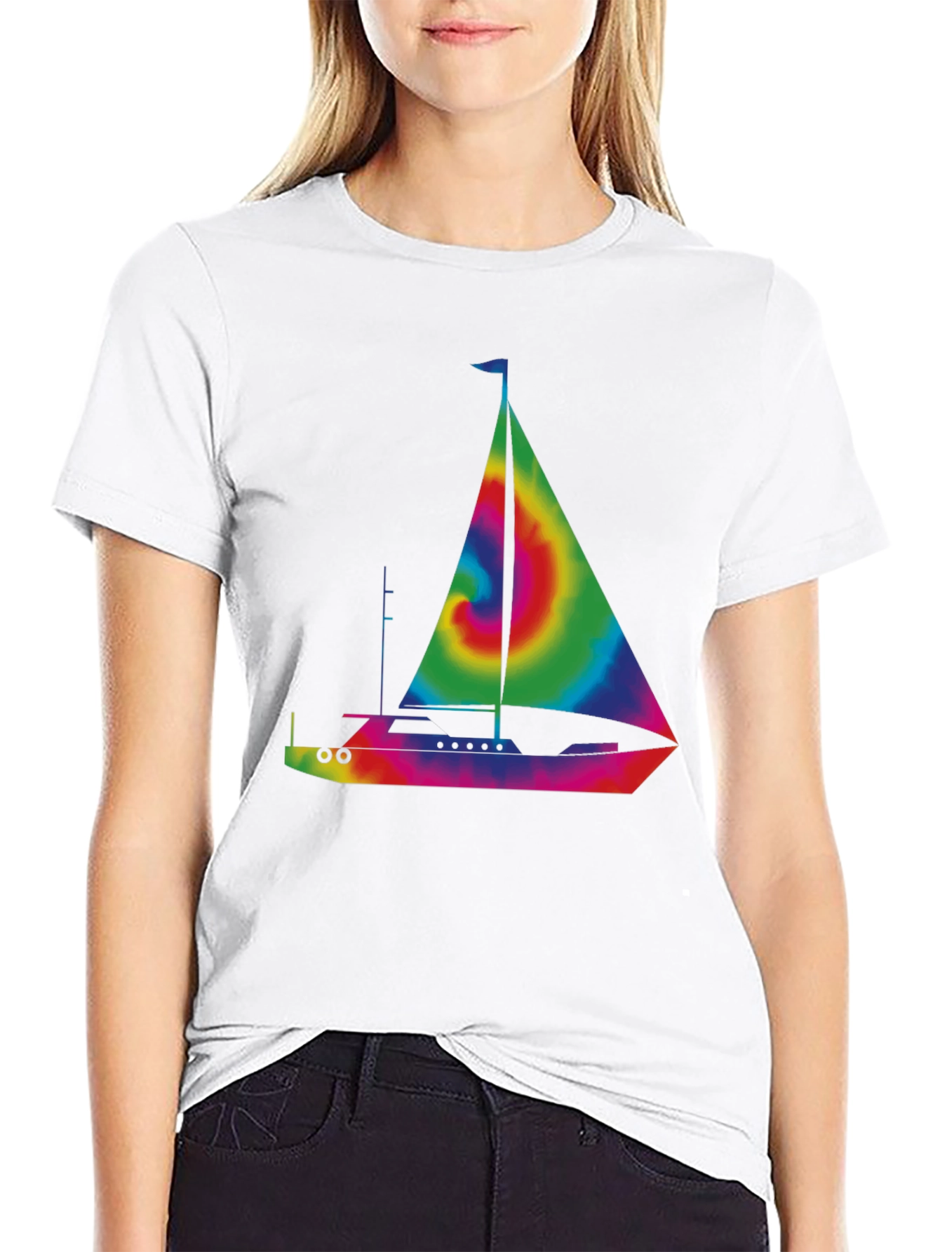 Black Tie-Dye Sailboat Graphic T-Shirt - Black view 9