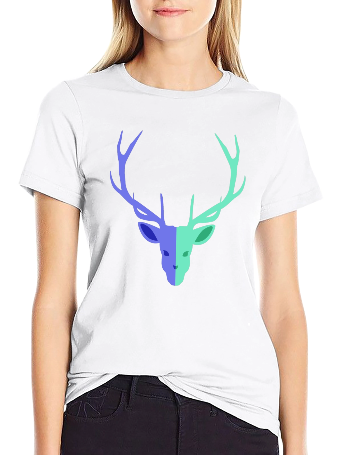Black Stag Graphic Tee - Modern Deer Design Black T-Shirt view 9