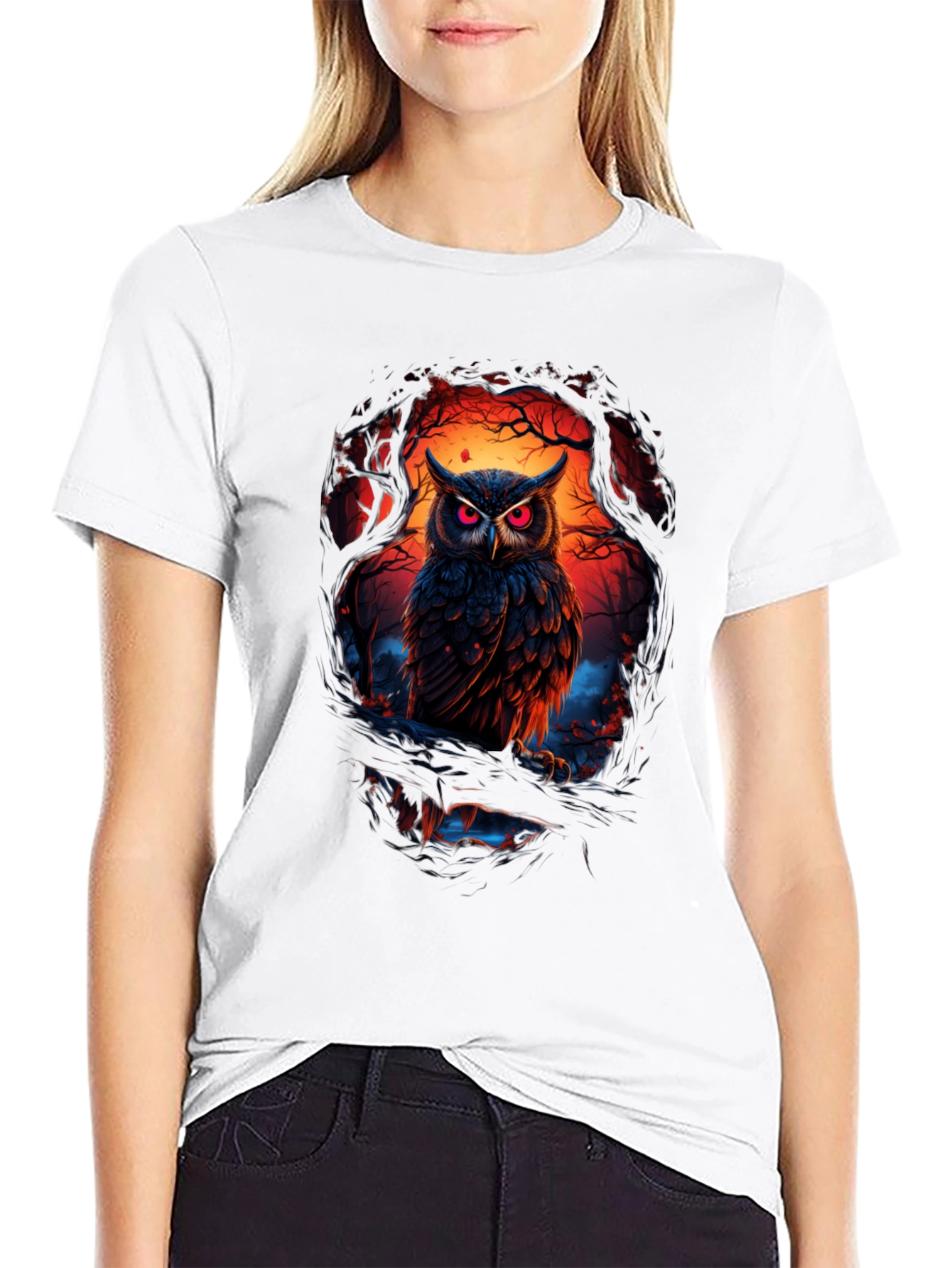 Owl Graphic Print Tee - Men's Black T-Shirt - 9