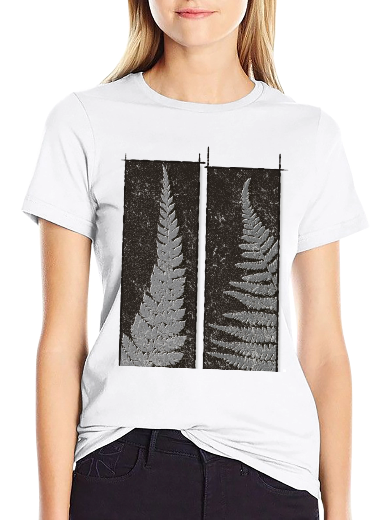 Black Fern Fossil Print Tee - Black Cotton Blend view 9