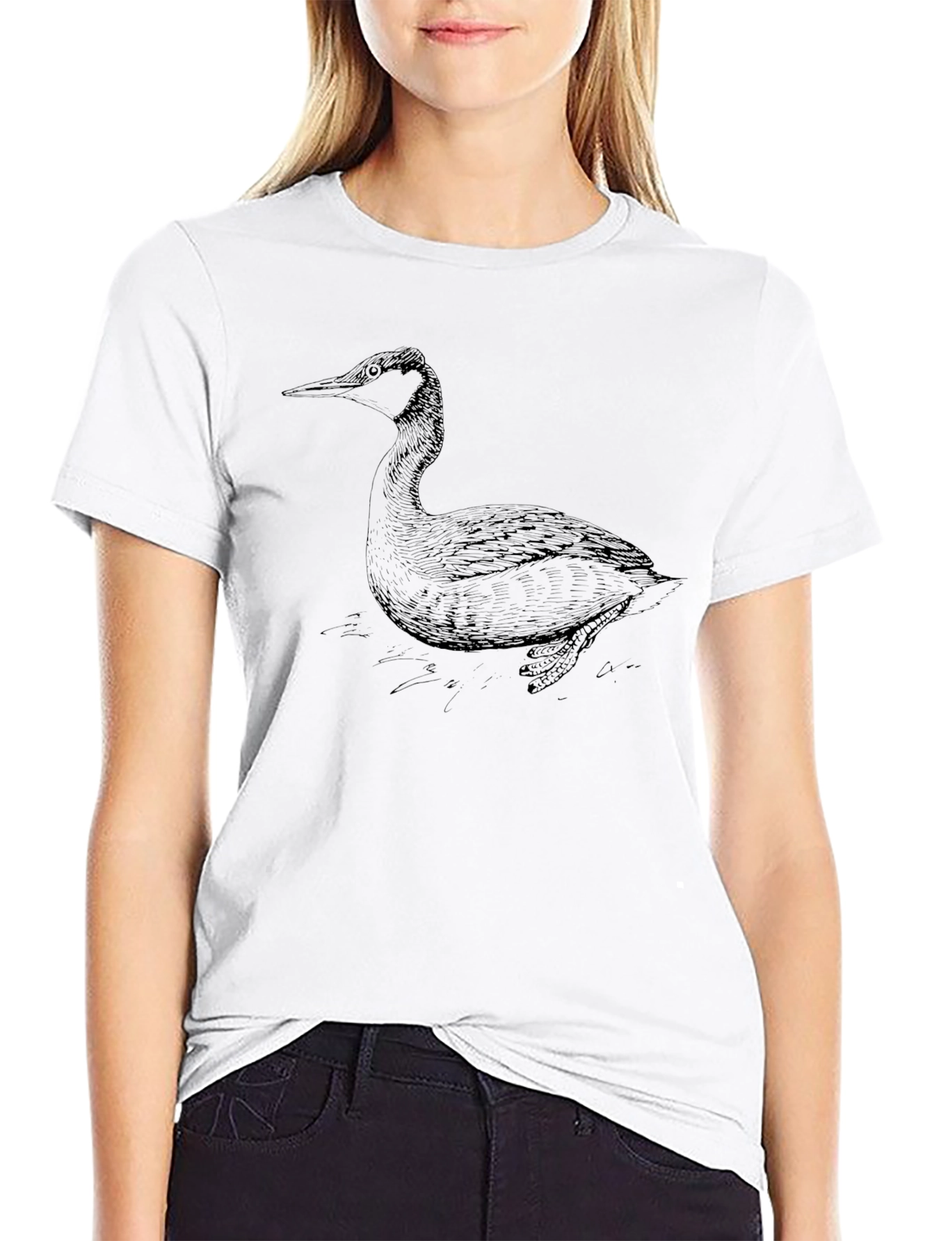 Black Black T-Shirt with Bird Illustration view 9