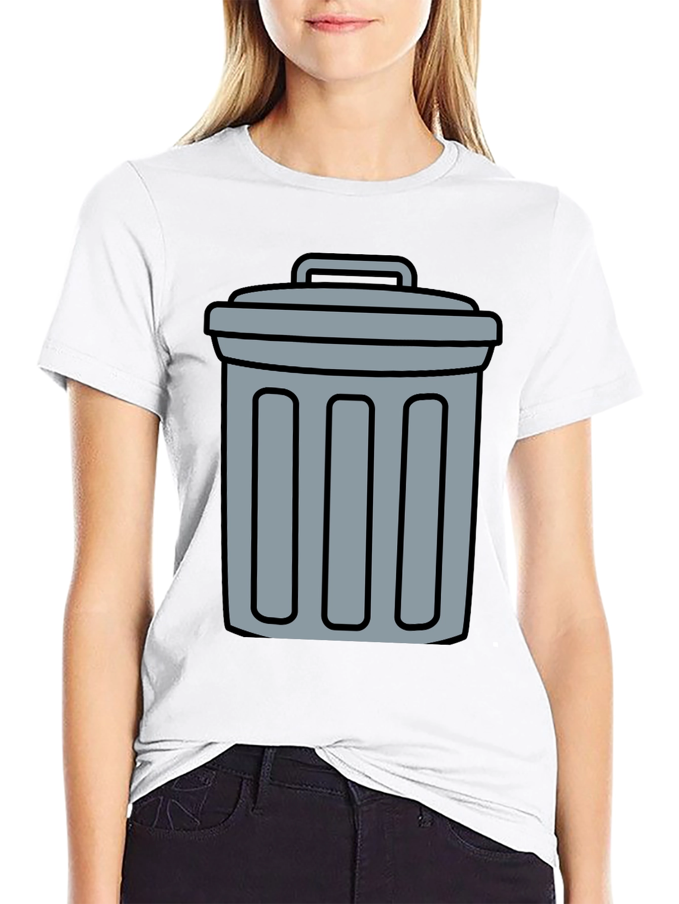 Black Funny Trash Can Graphic Tee - Black Cotton T-Shirt view 9