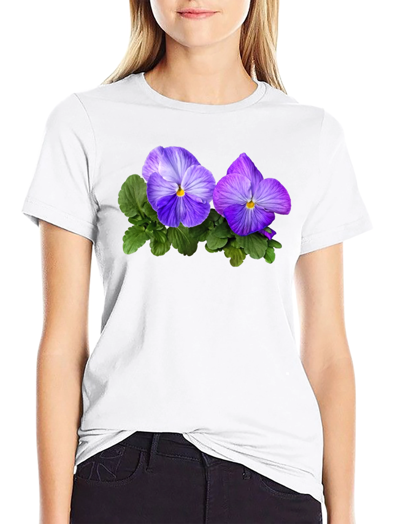 Black Floral Pansy Graphic Tee - Black view 9