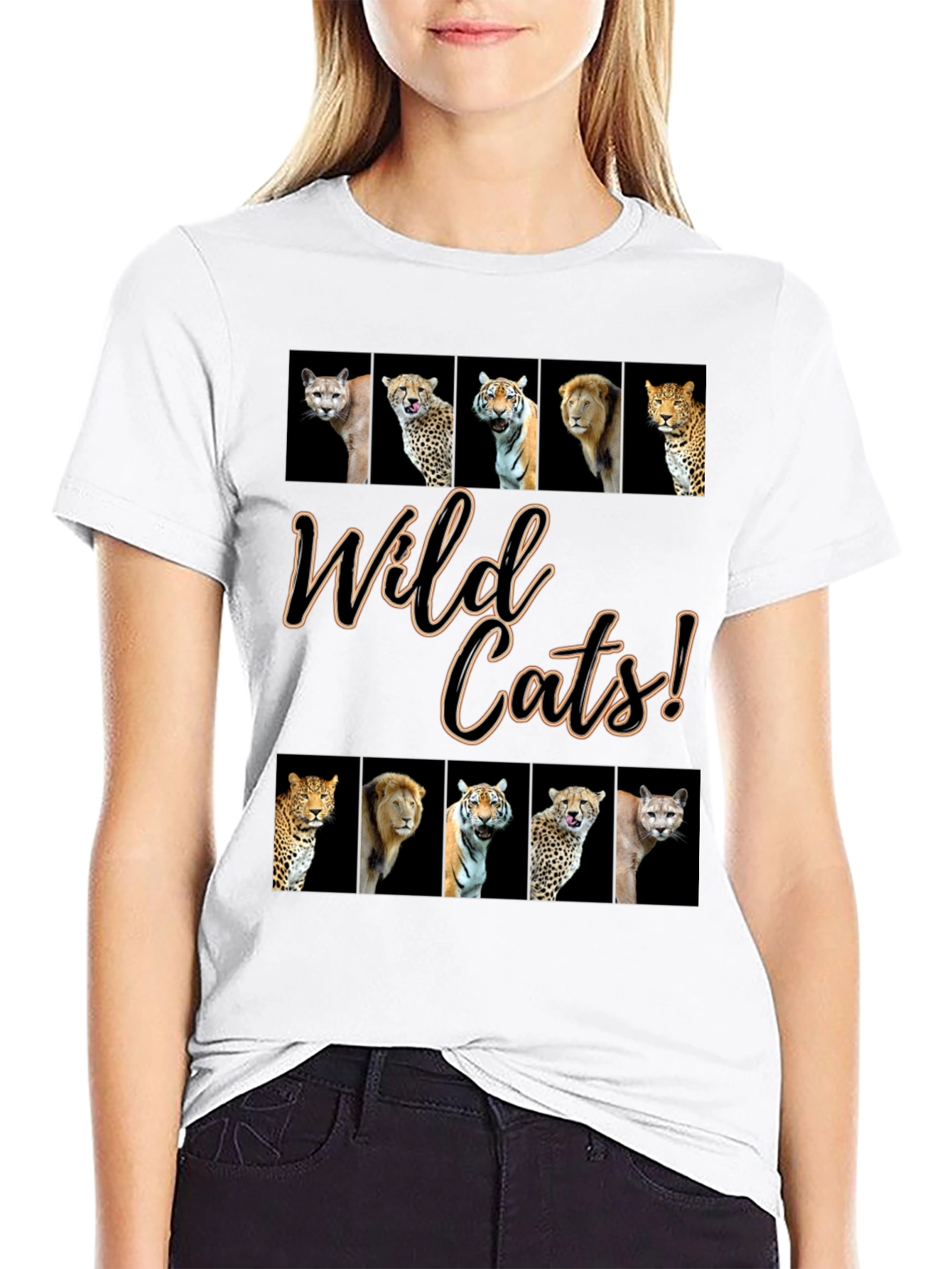 Black Wild Cats Graphic Print T-Shirt view 9