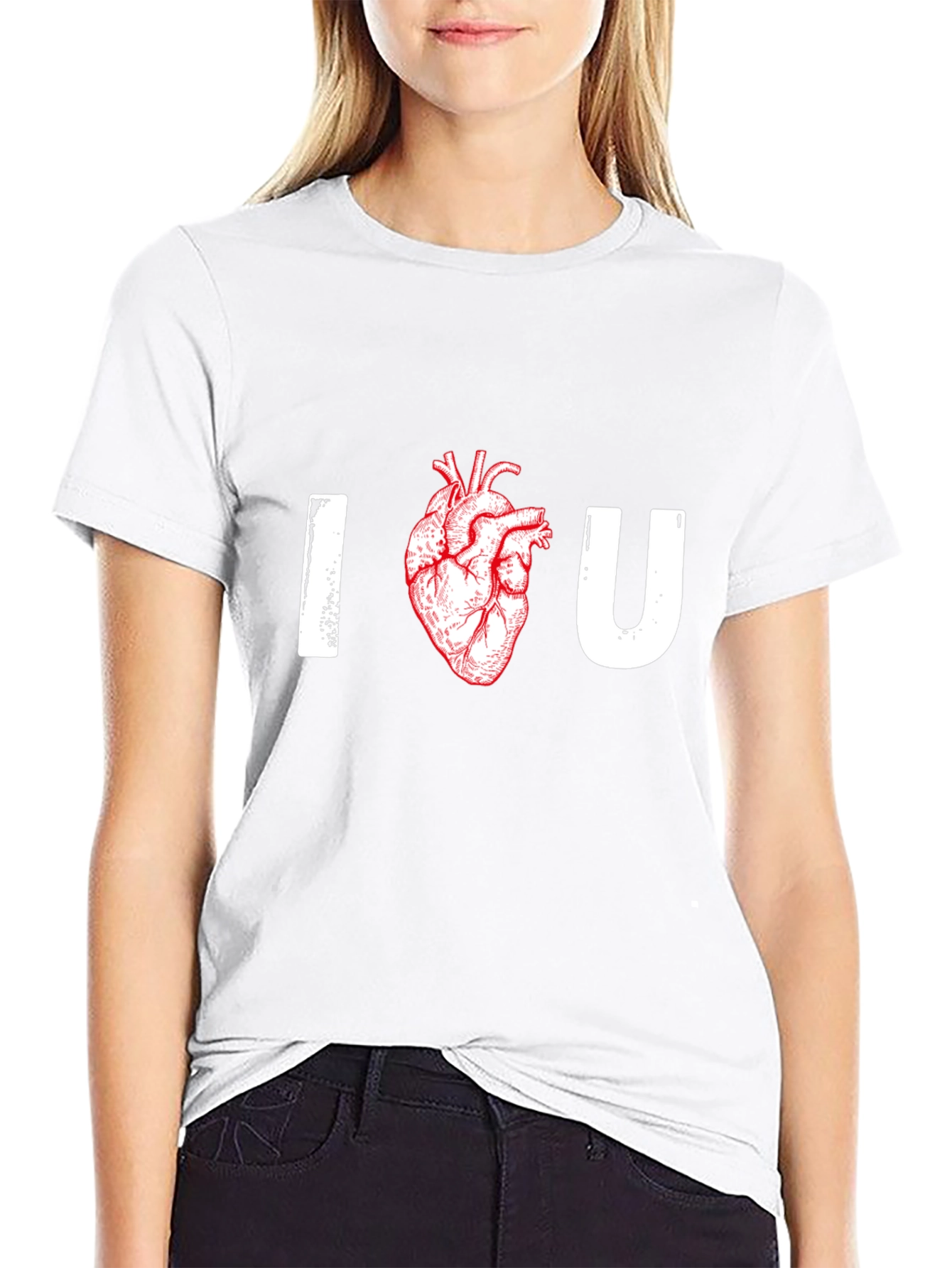 Black I Heart U Graphic Tee - Anatomical Heart T-Shirt view 9