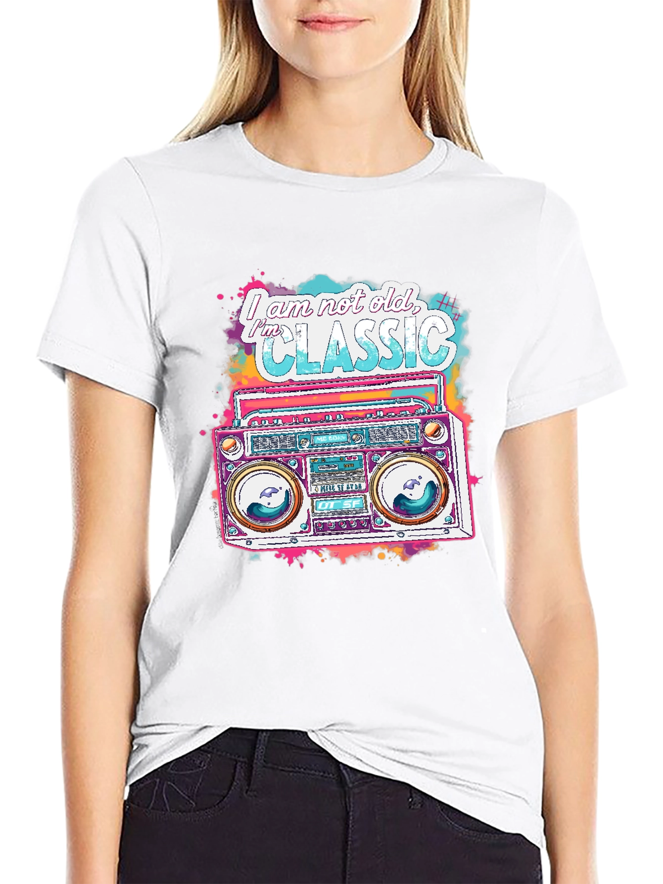 Black Retro Boombox Graphic Tee - I am not old, I'm Classic view 9