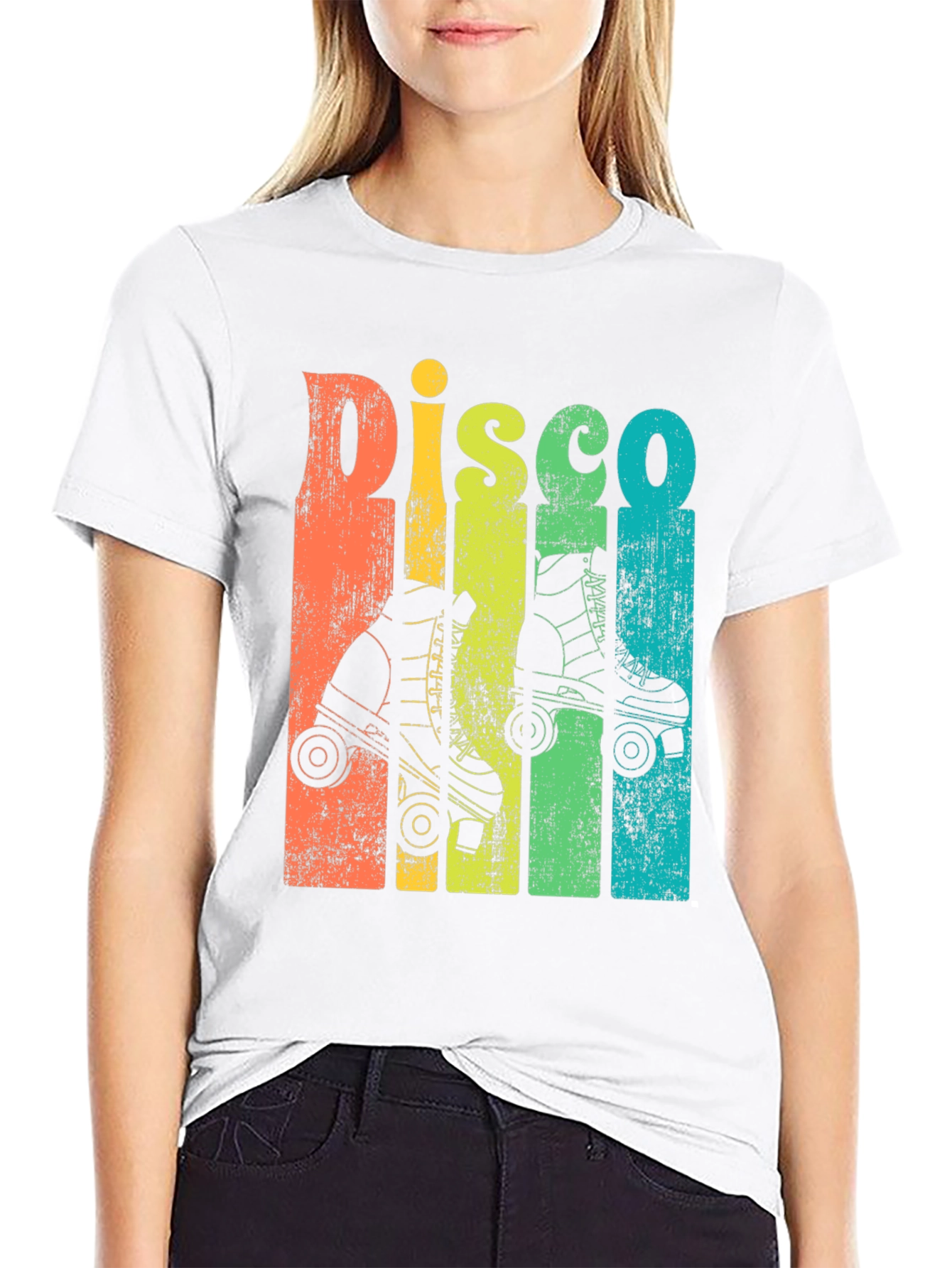 Black Retro Disco Roller Skate T-Shirt - Vintage Style view 9