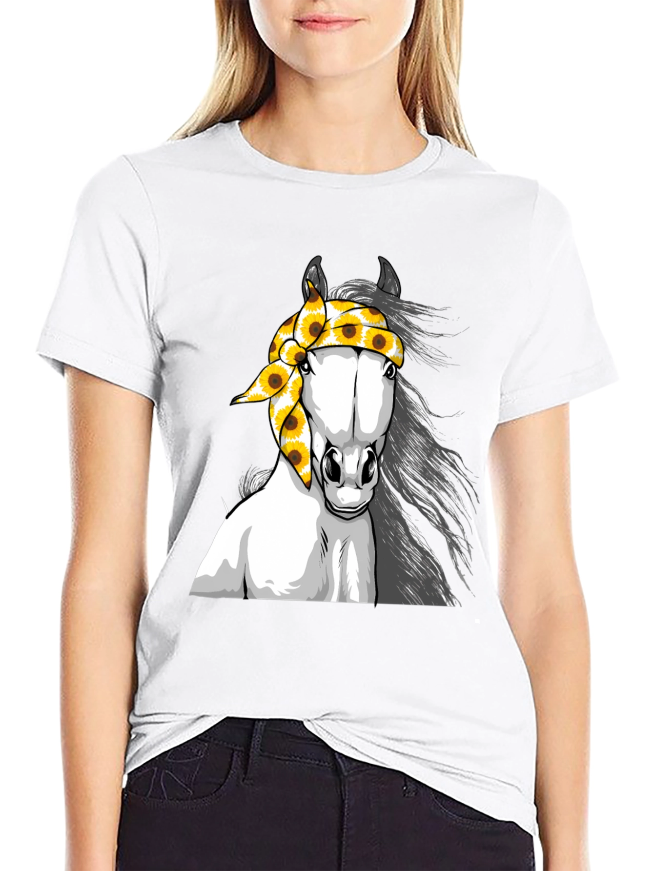 Black Horse Sunflower Bandana Graphic Tee view 9