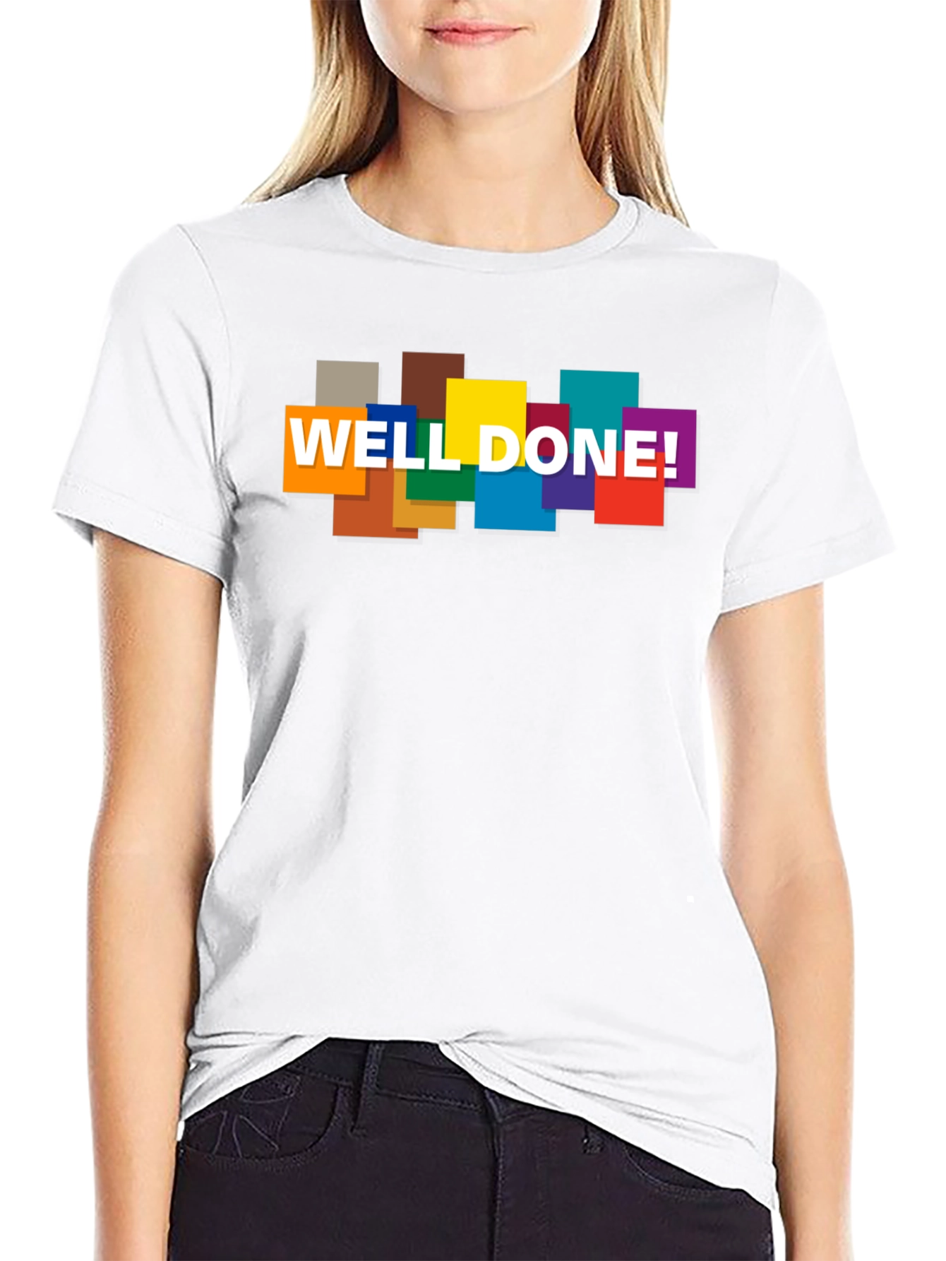 Black Well Done! Graphic Print Crew Neck T-Shirt view 9