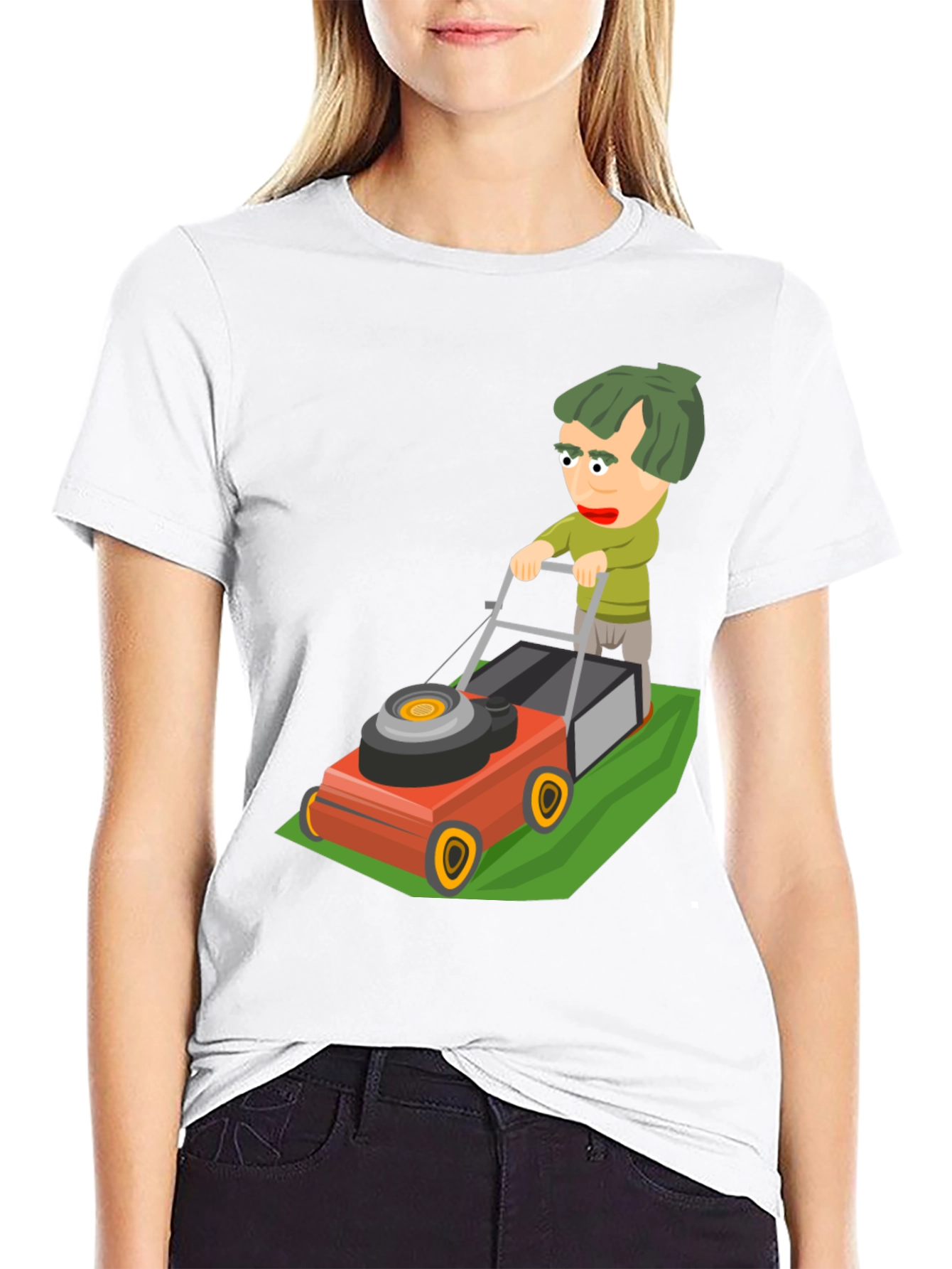 Black Cartoon Lawn Mower T-Shirt view 9