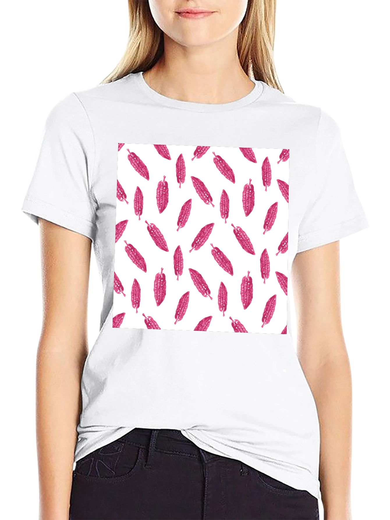 Black Black Tee with Pink Corn Pattern view 9