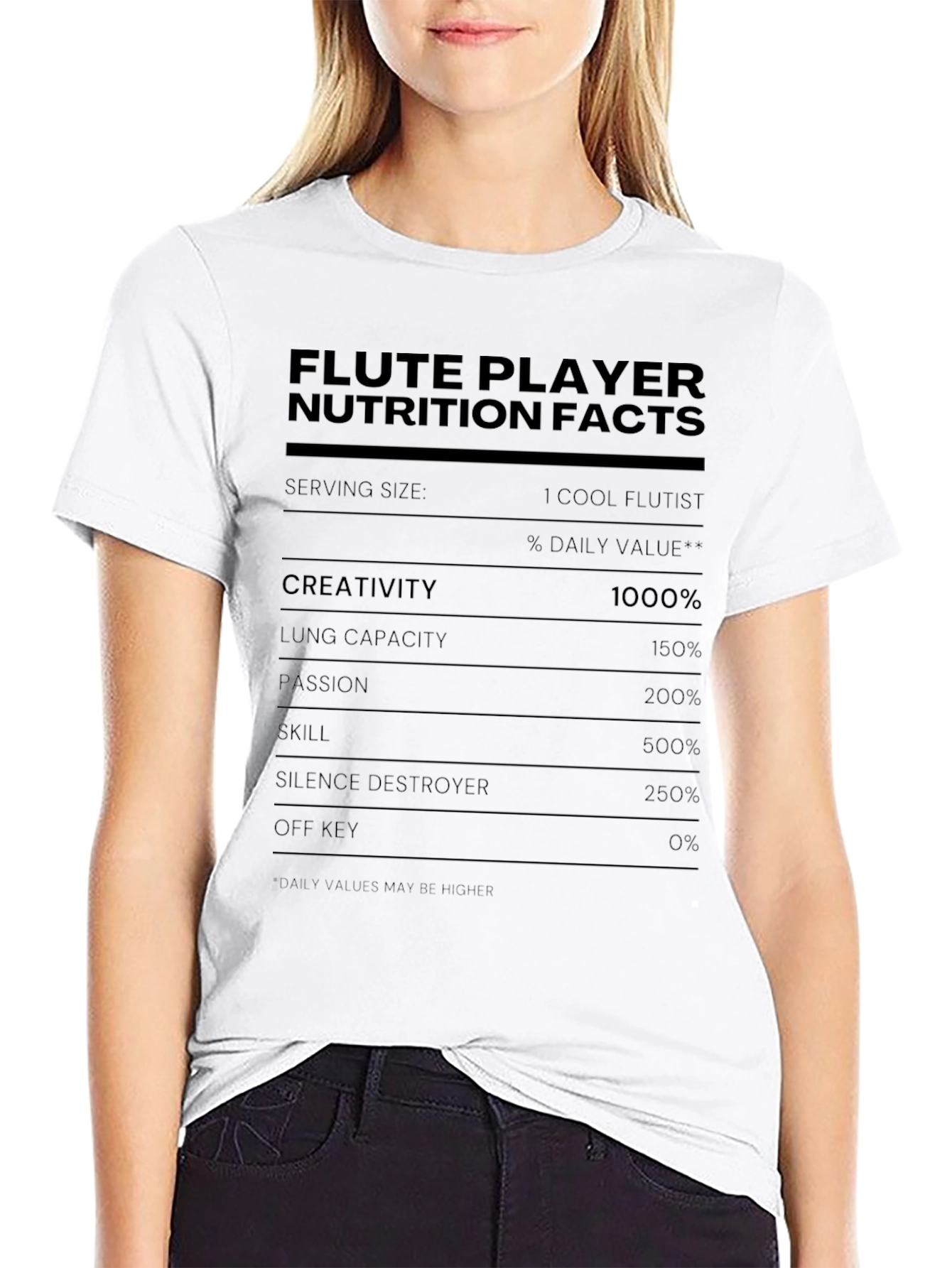 Black Flute Player Nutrition Facts Novelty T-Shirt view 9