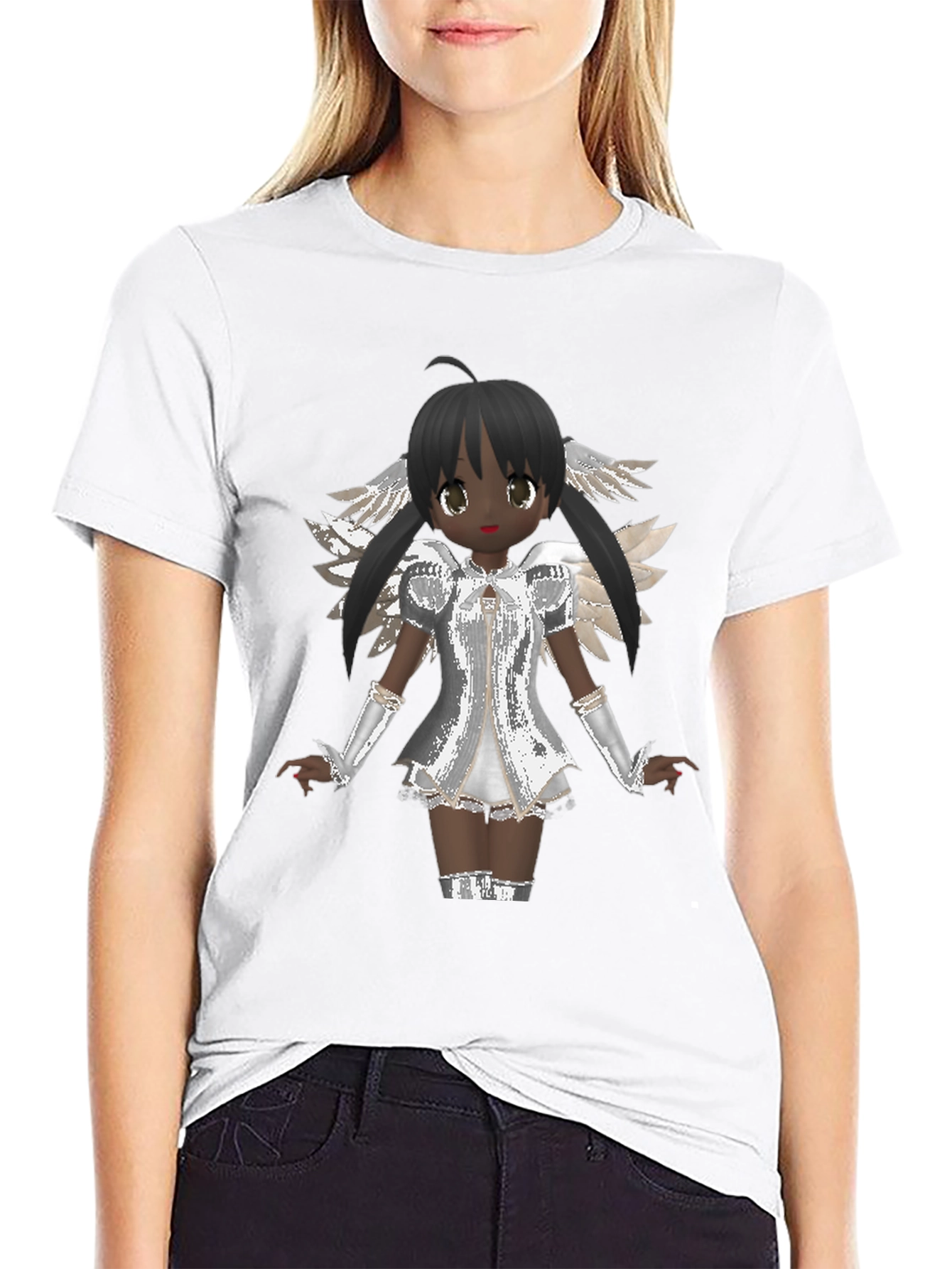 Black Anime Angel Graphic T-Shirt - Black Cotton Tee view 9