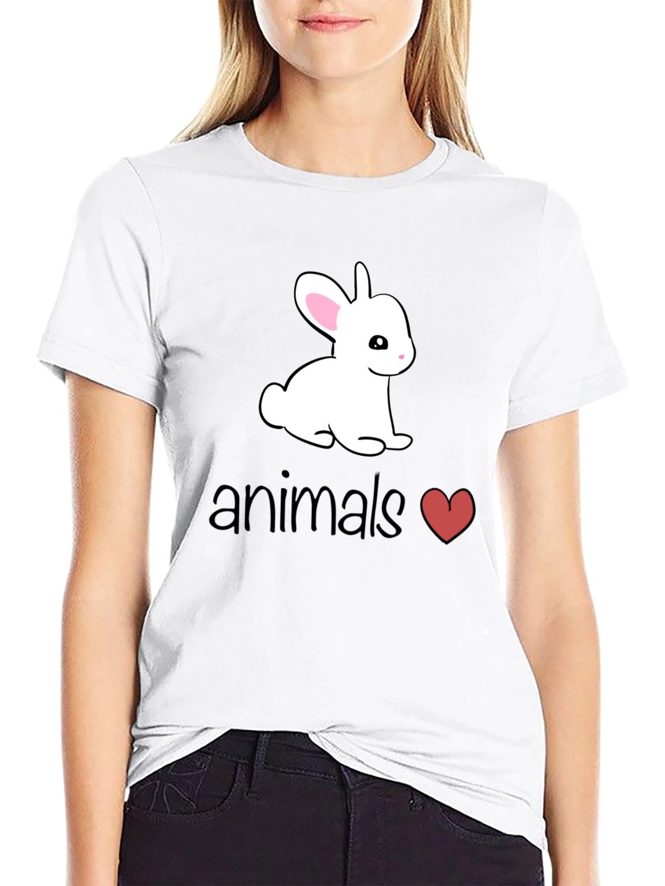 Black Cute Bunny Animals Heart T-Shirt view 9