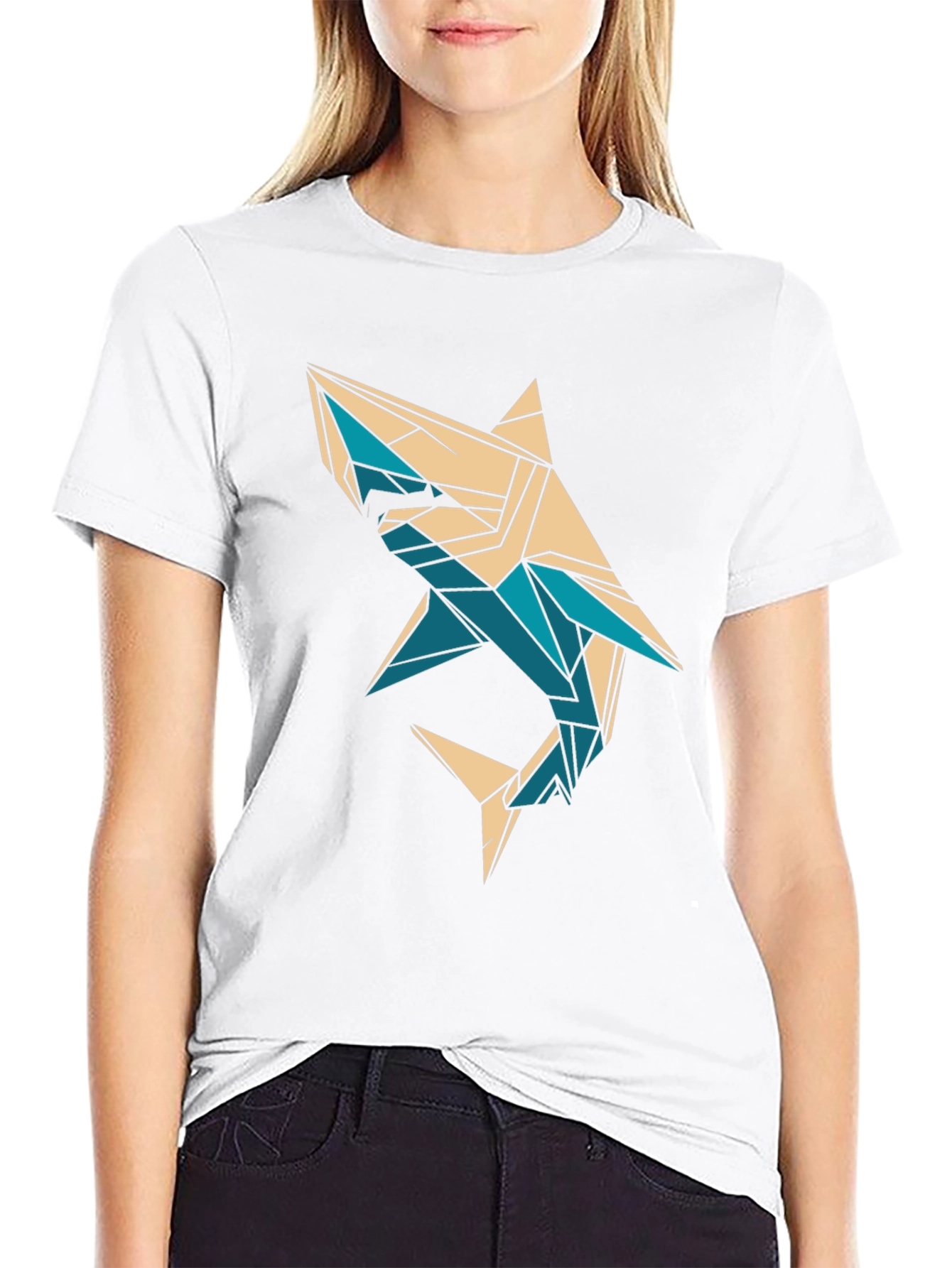 Black Geometric Shark Graphic T-Shirt - Black view 9