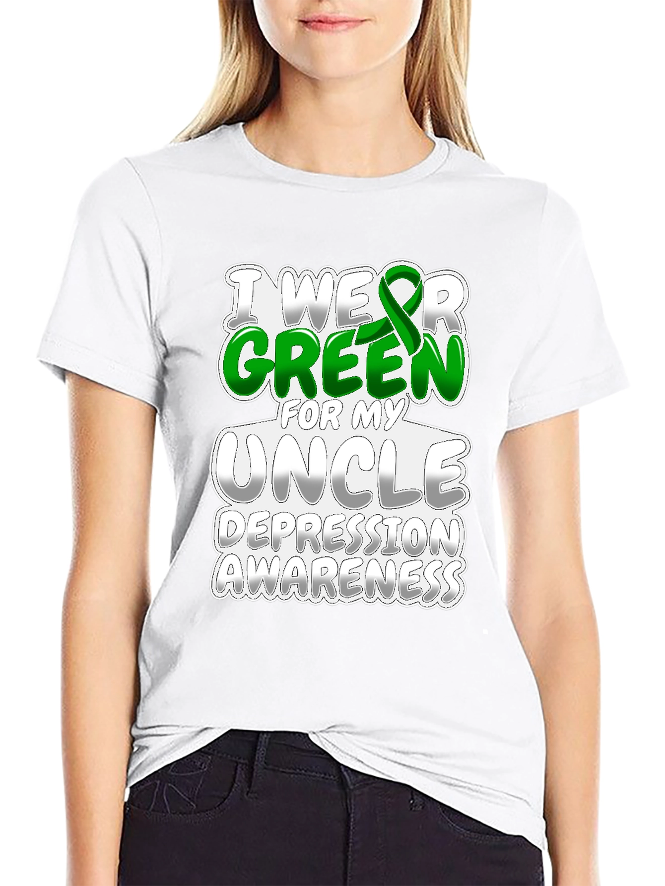 Black I Wear Green for My Uncle Depression Awareness T-Shirt view 9