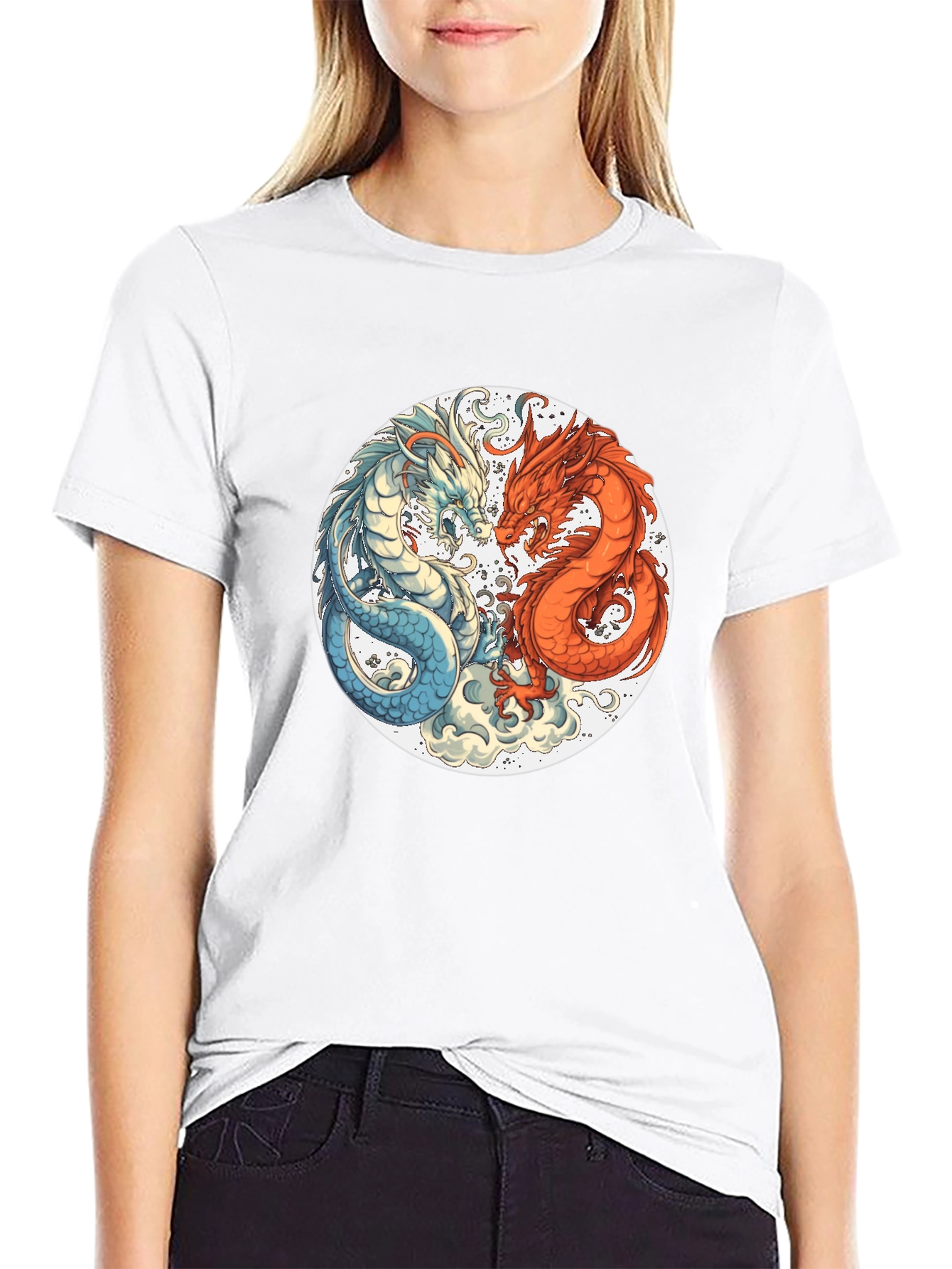 Black Yin Yang Dragons Graphic Tee - Black T-Shirt view 9